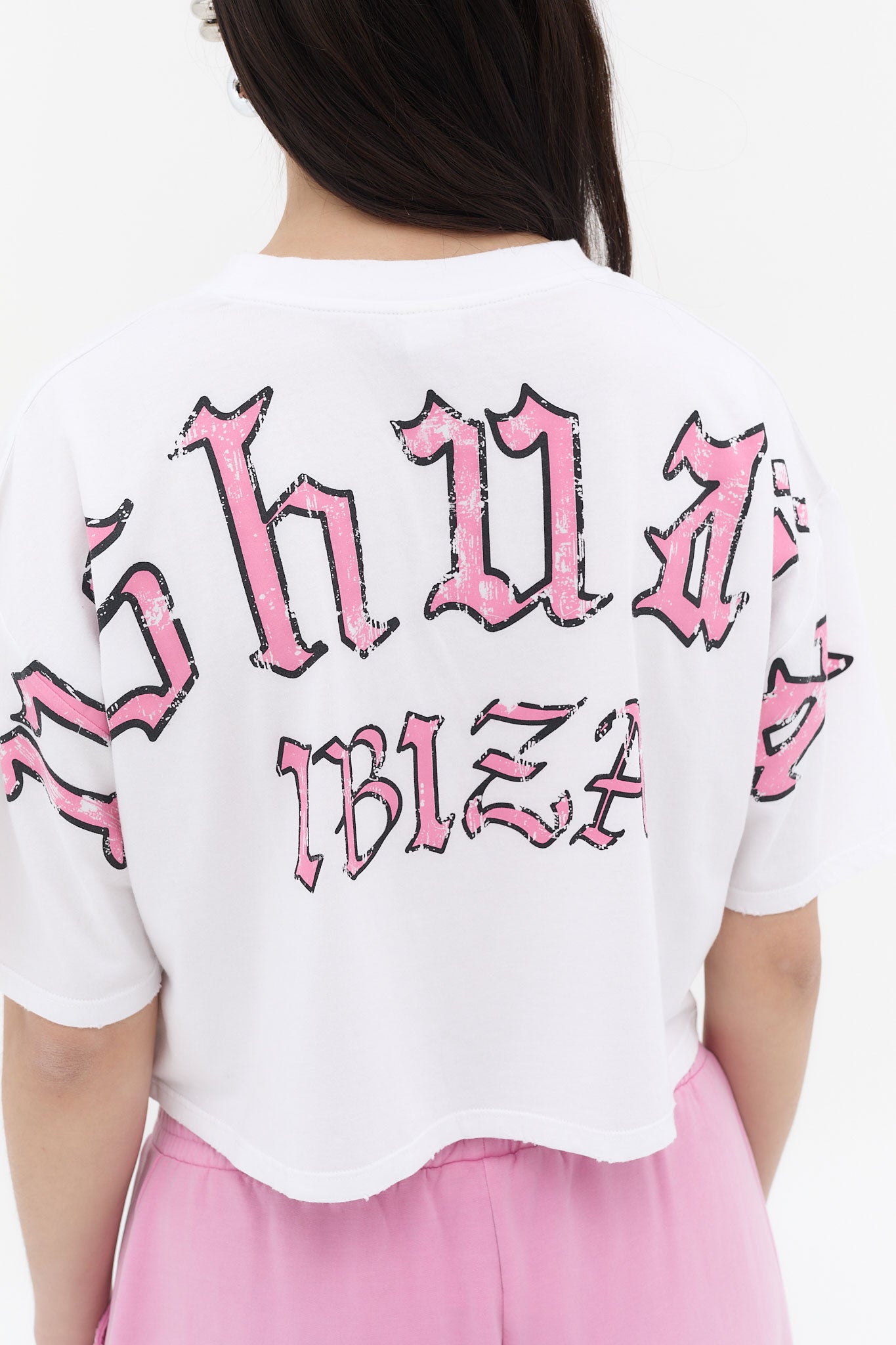camiseta crop mujer algodón modal soft wash logo ushuaïa delantero y espalda ibiza