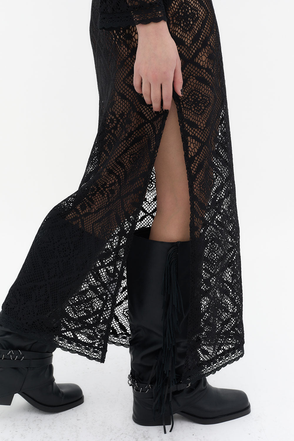 vestido largo encaje negro transparente mujer ushuaia