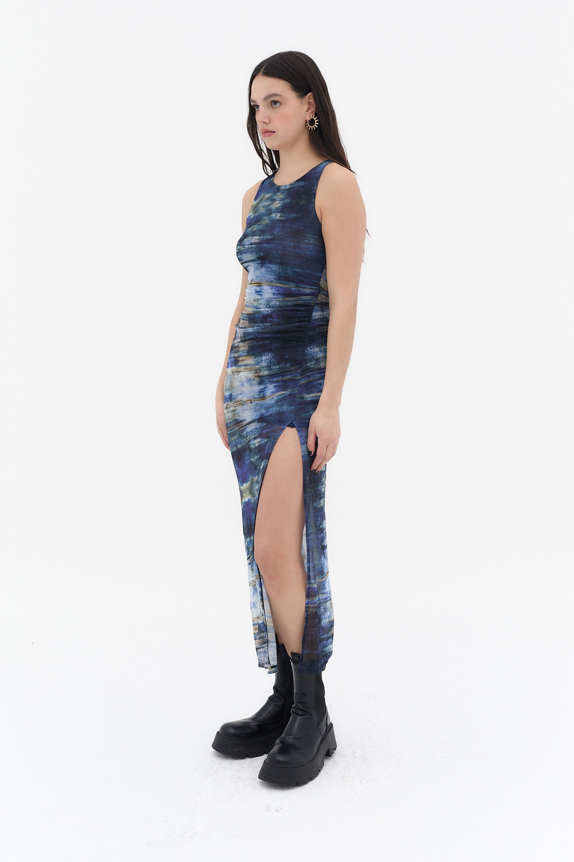 vestido largo mesh estampado mujer abertura lateral ushuaia