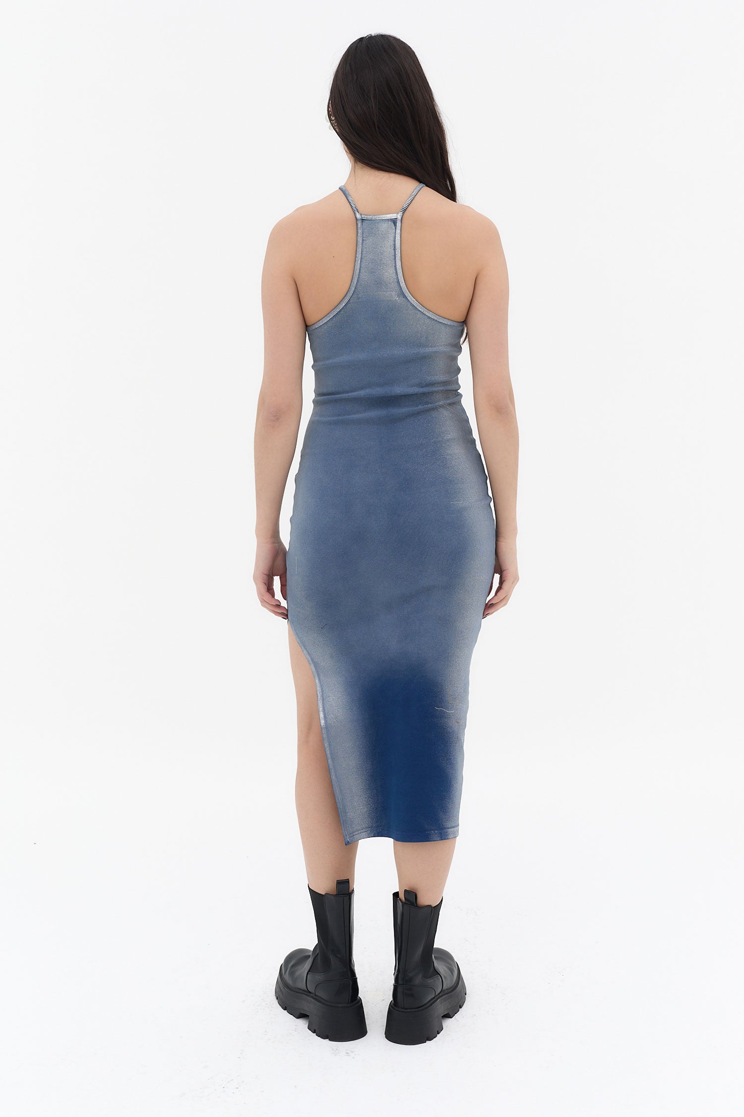 vestido largo mujer slim rib indigo ushuaia