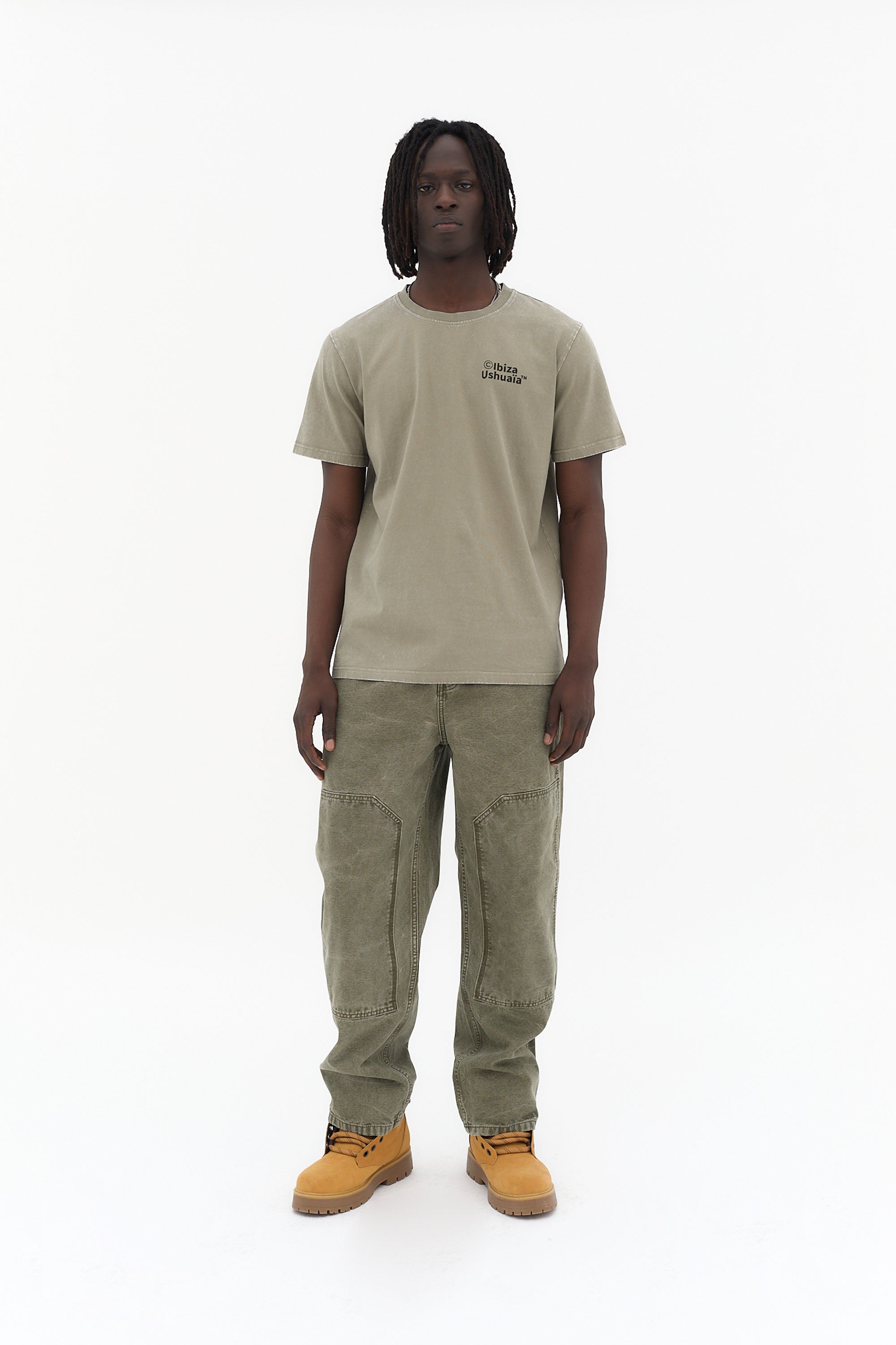 camiseta hombre algodón acid wash enzyme wash regular fit logo ushuaïa delantero y espalda