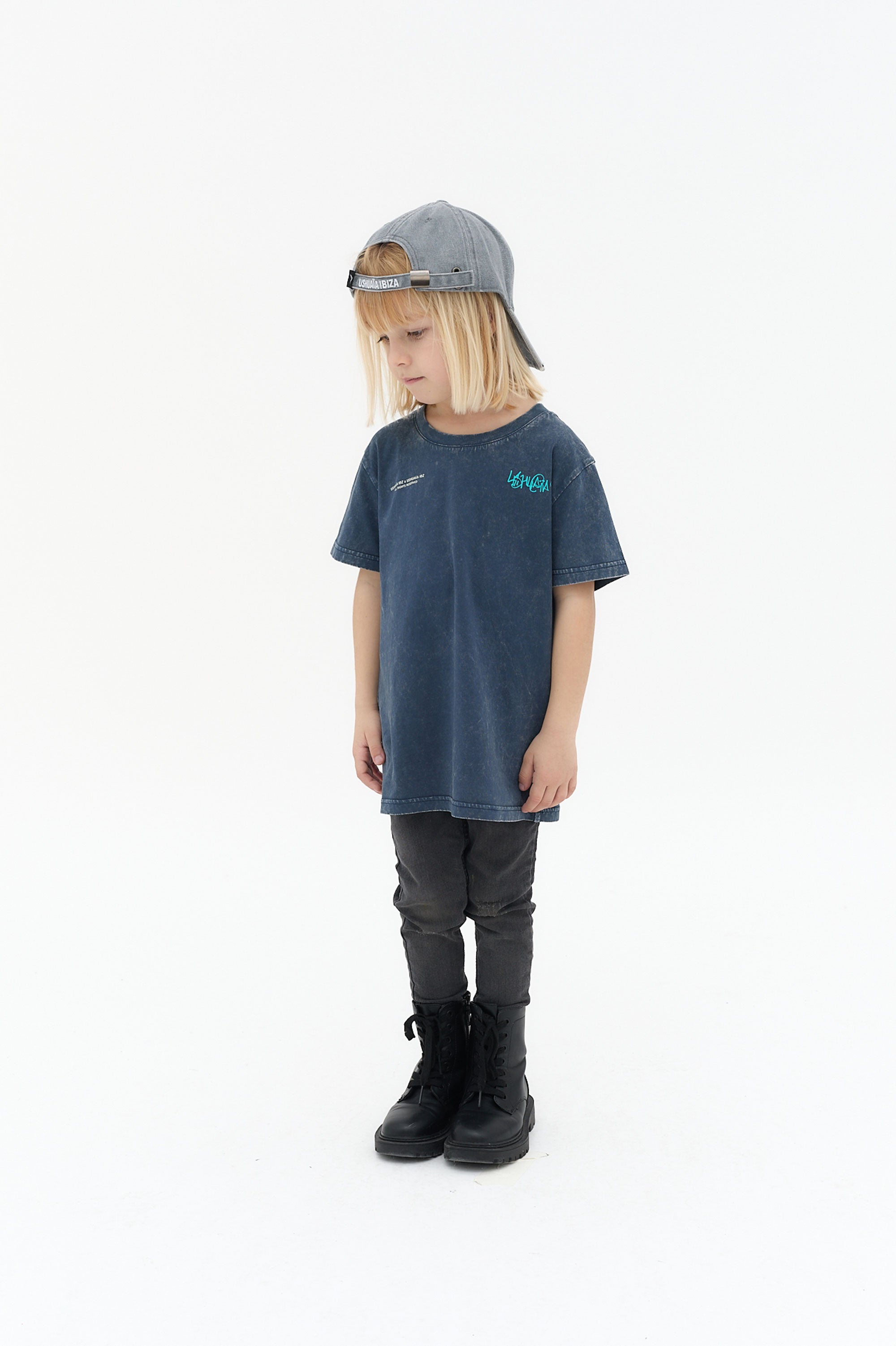 camiseta niño algodón azul snow finish logo ushuaïa
