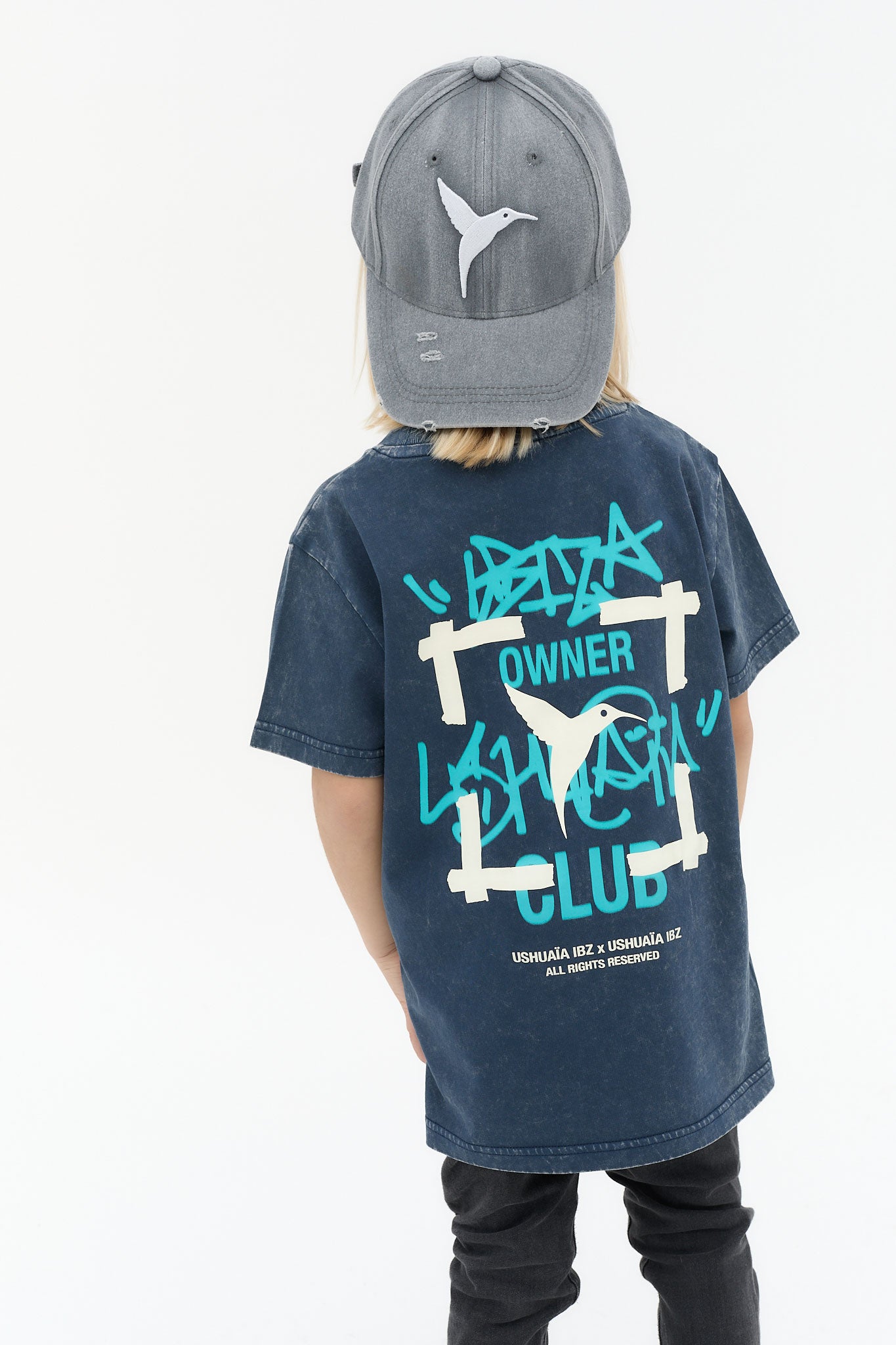 camiseta niño algodón azul snow finish logo ushuaïa