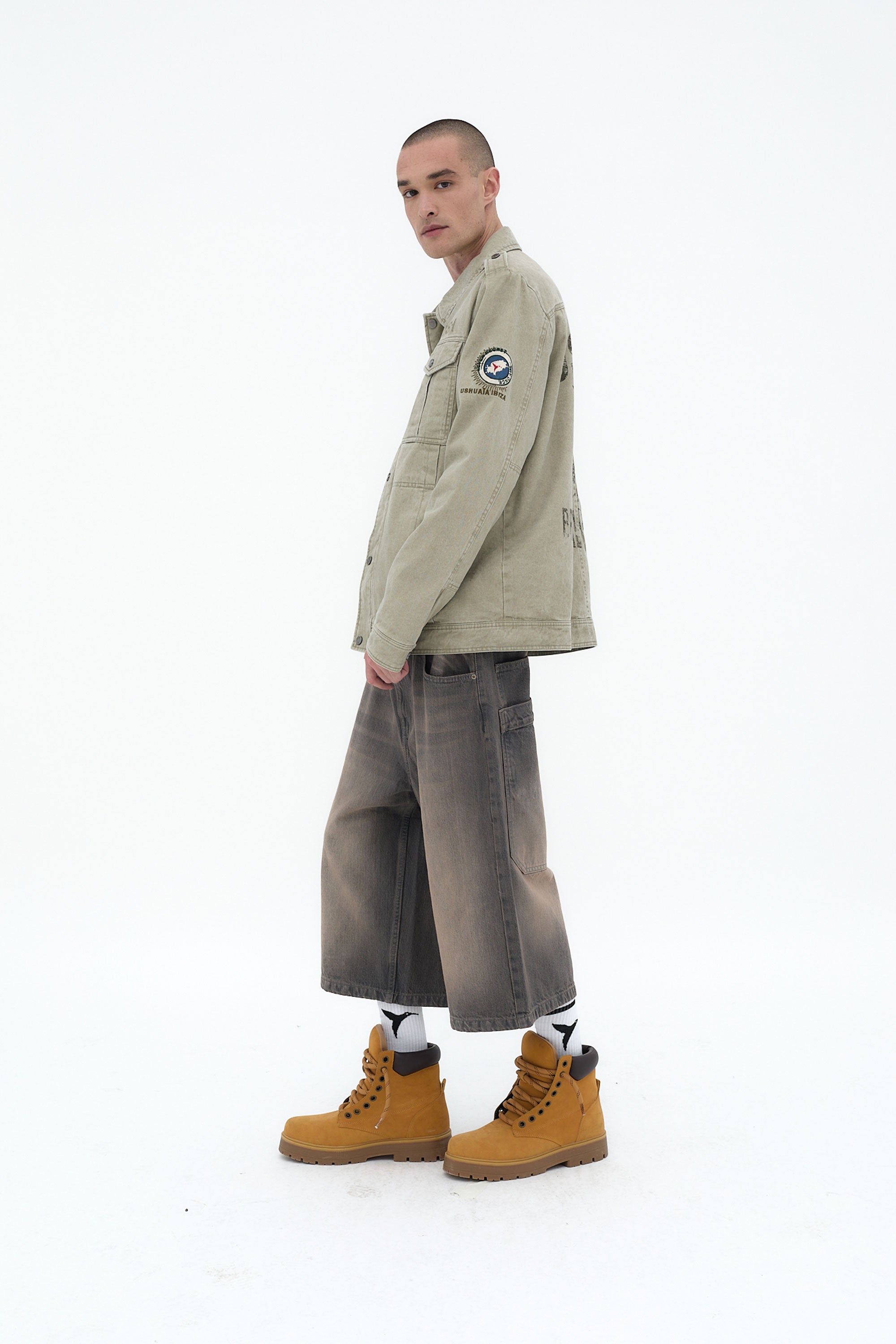 chaqueta militar hombre verde lavado bolsillos frontales