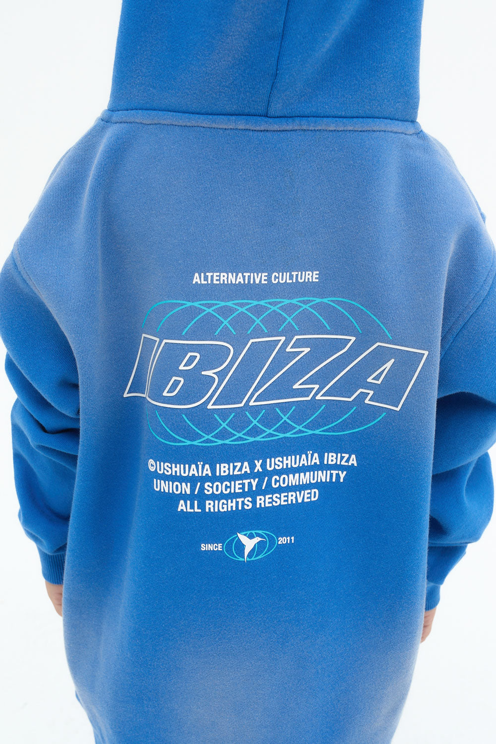 sudadera niño algodón french terry azul capucha logo ushuaïa