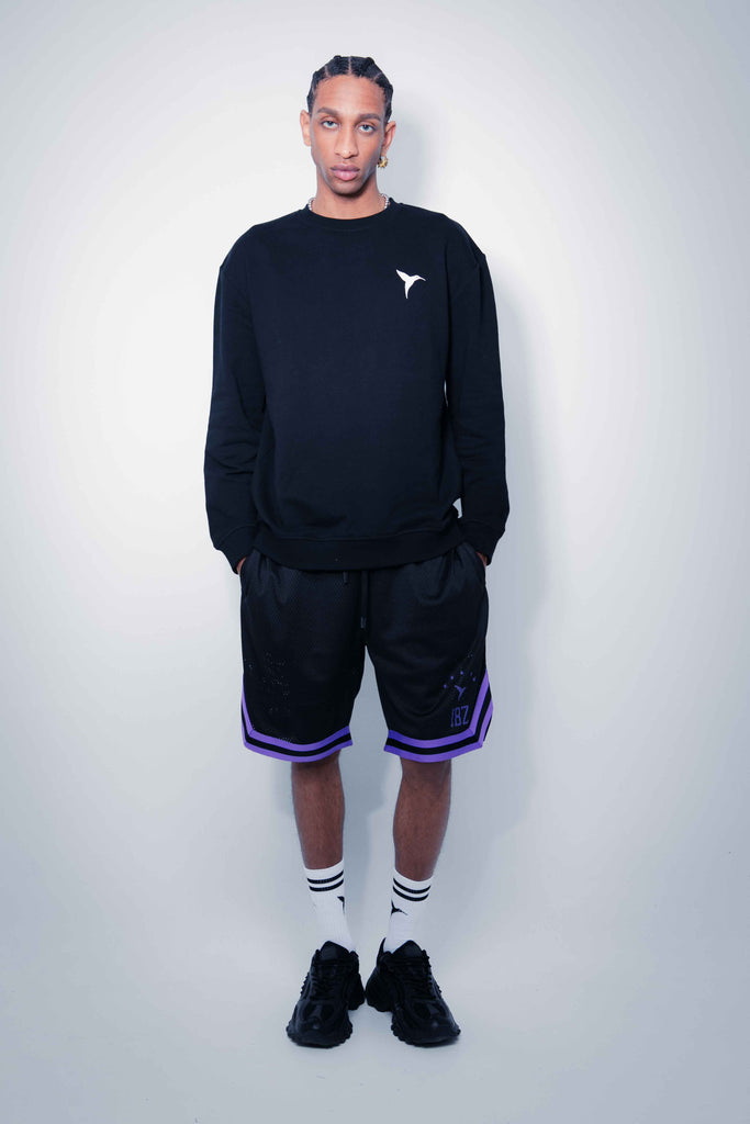 Oversized sweatshirt with round neck and long sleeves. Print detail on the front. Rib finishes.