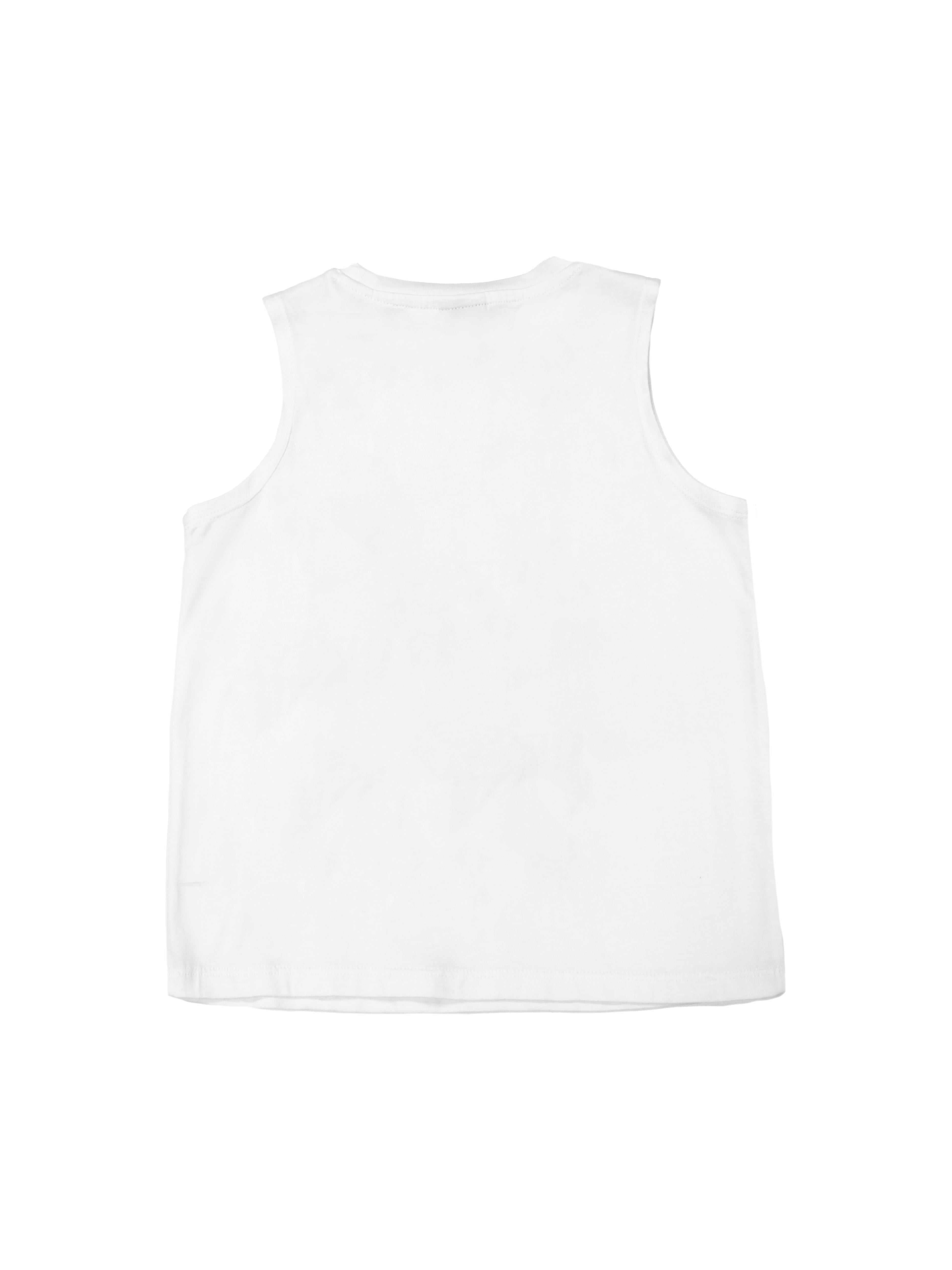 T-shirt with round neck and sleeveless sleeves. Contrasting combined print detail on the front.