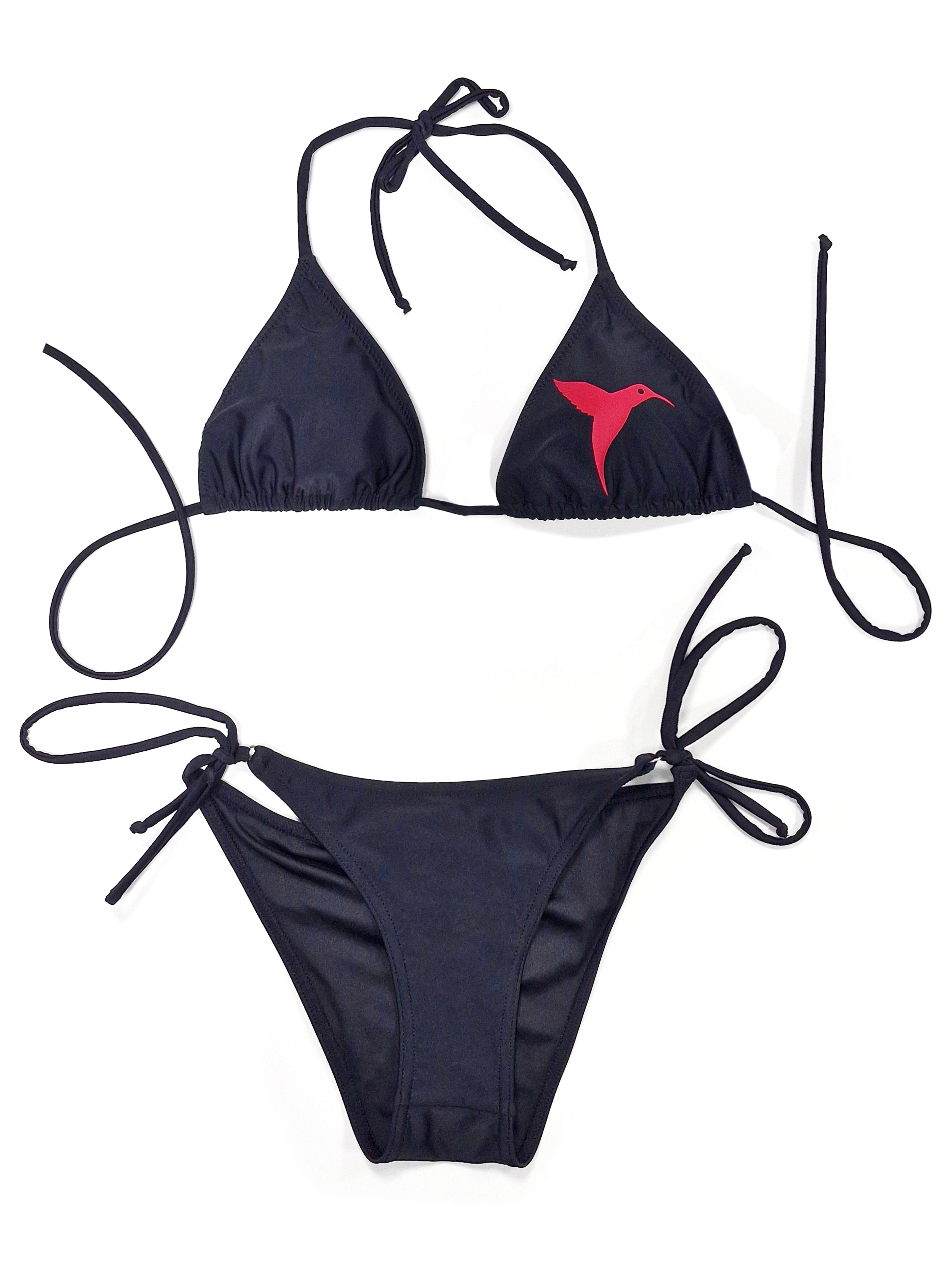 Black women’s bikini with the official Ushuaïa Ibiza logo.