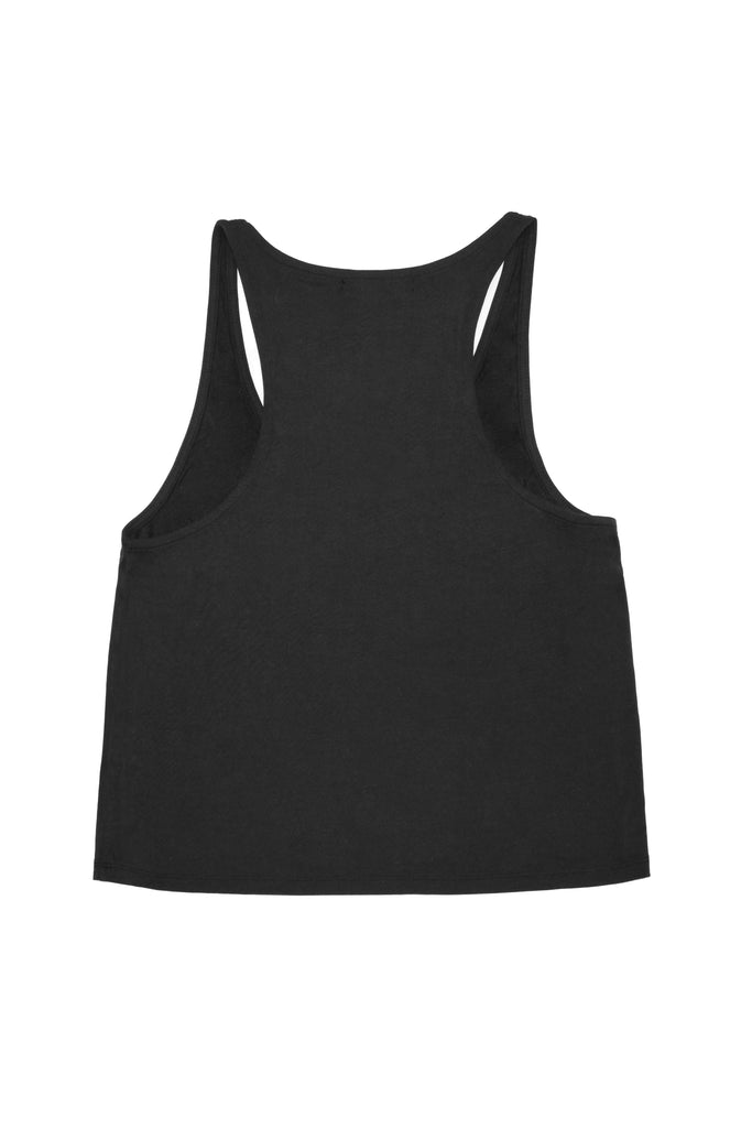 Black loose-fit tank with glitter effect & rhinestone details. Perfect for bold Ibiza looks. Shop your statement vibe now!