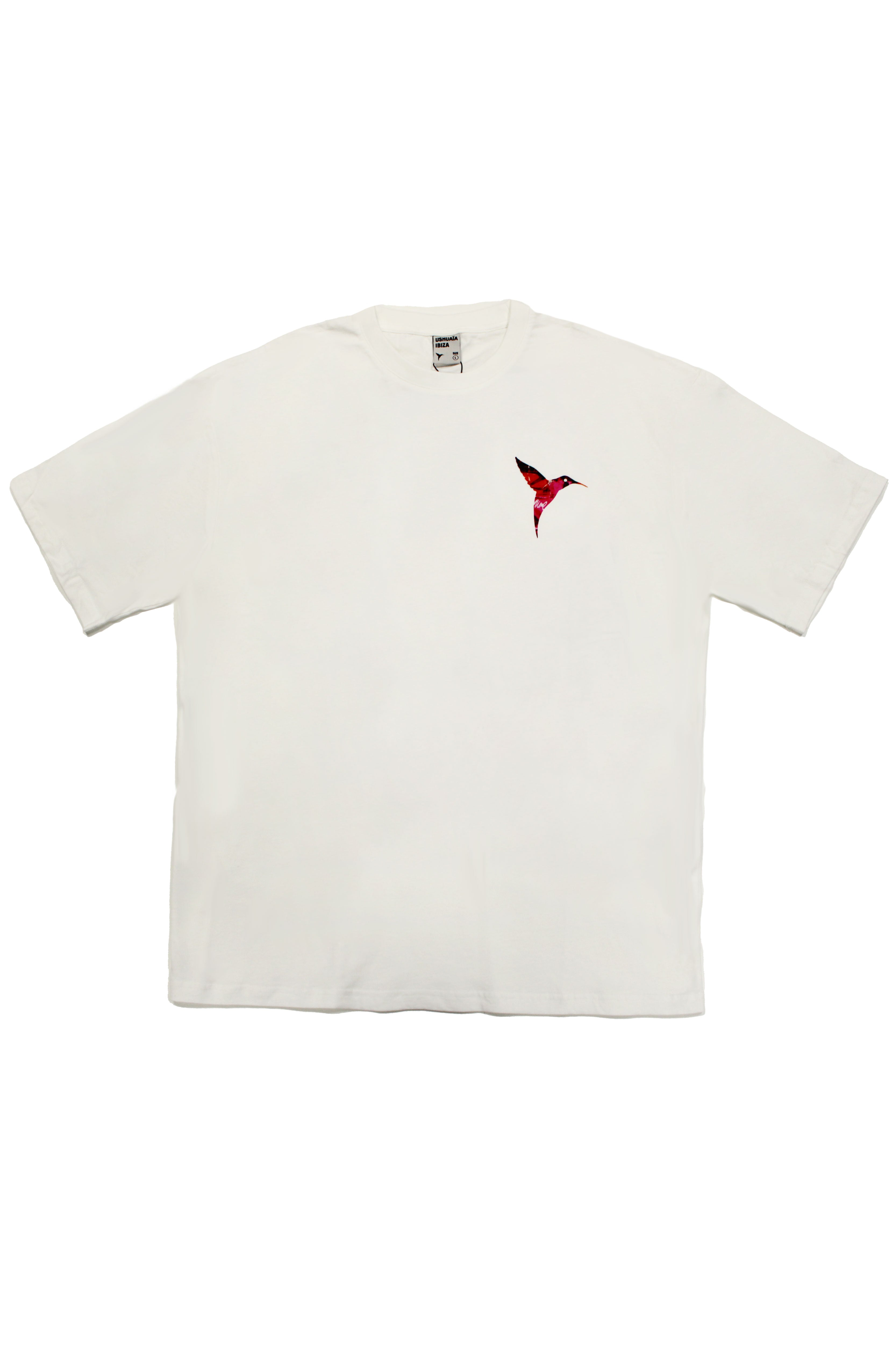 Oversized t-shirt with round neck and short sleeves. Contrast combined print detail on front and back