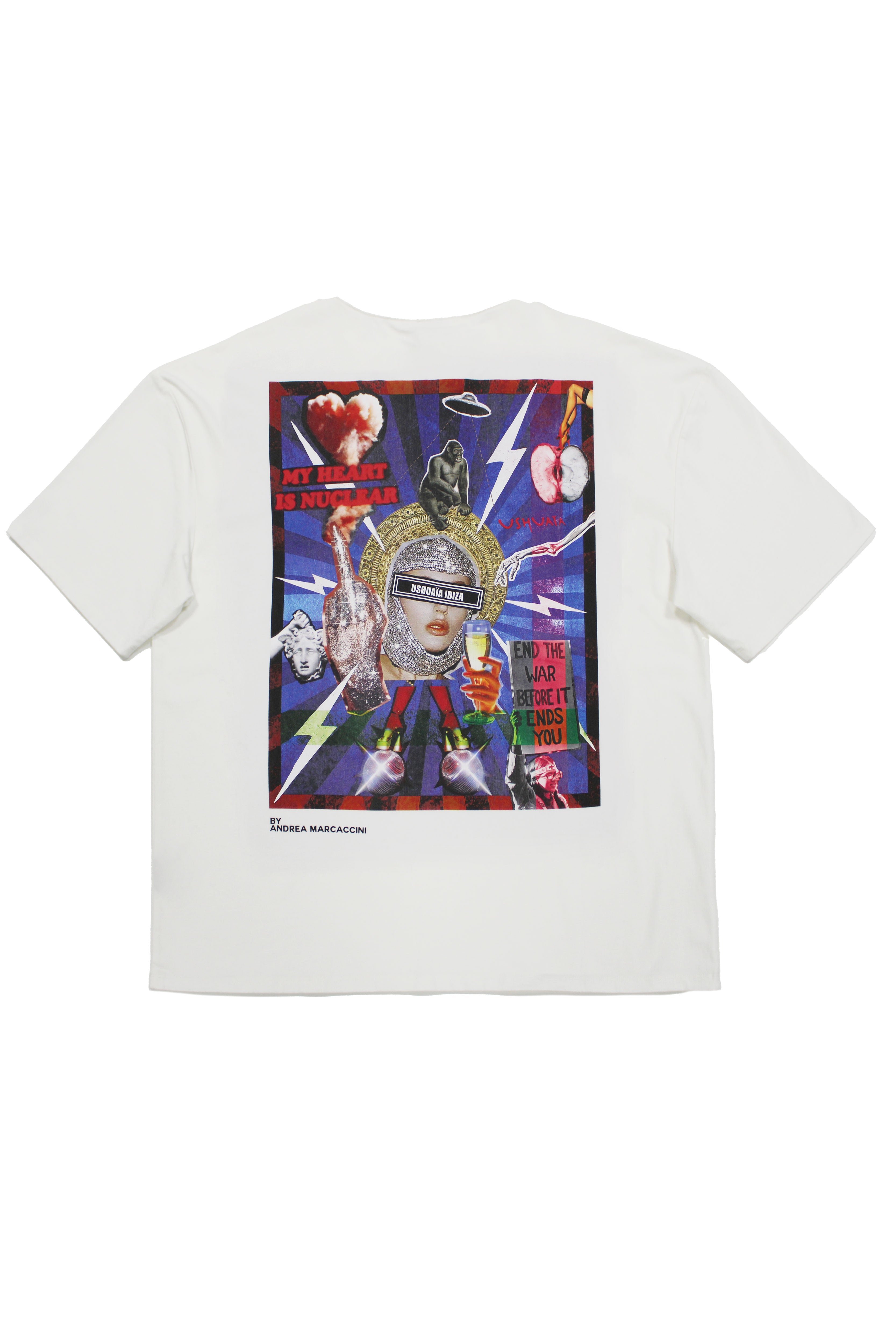 Oversize plus t-shirt with round neck and short sleeves. Contrast combined print detail on front and back.
USHUAÏA x ANDREA MARCACCINI