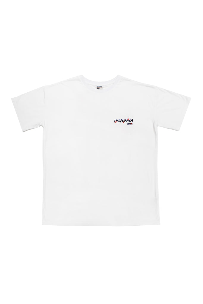 Oversized white T-shirt with bold Ibiza print front & back. Perfect for summer streetwear vibes. Shop the look now!