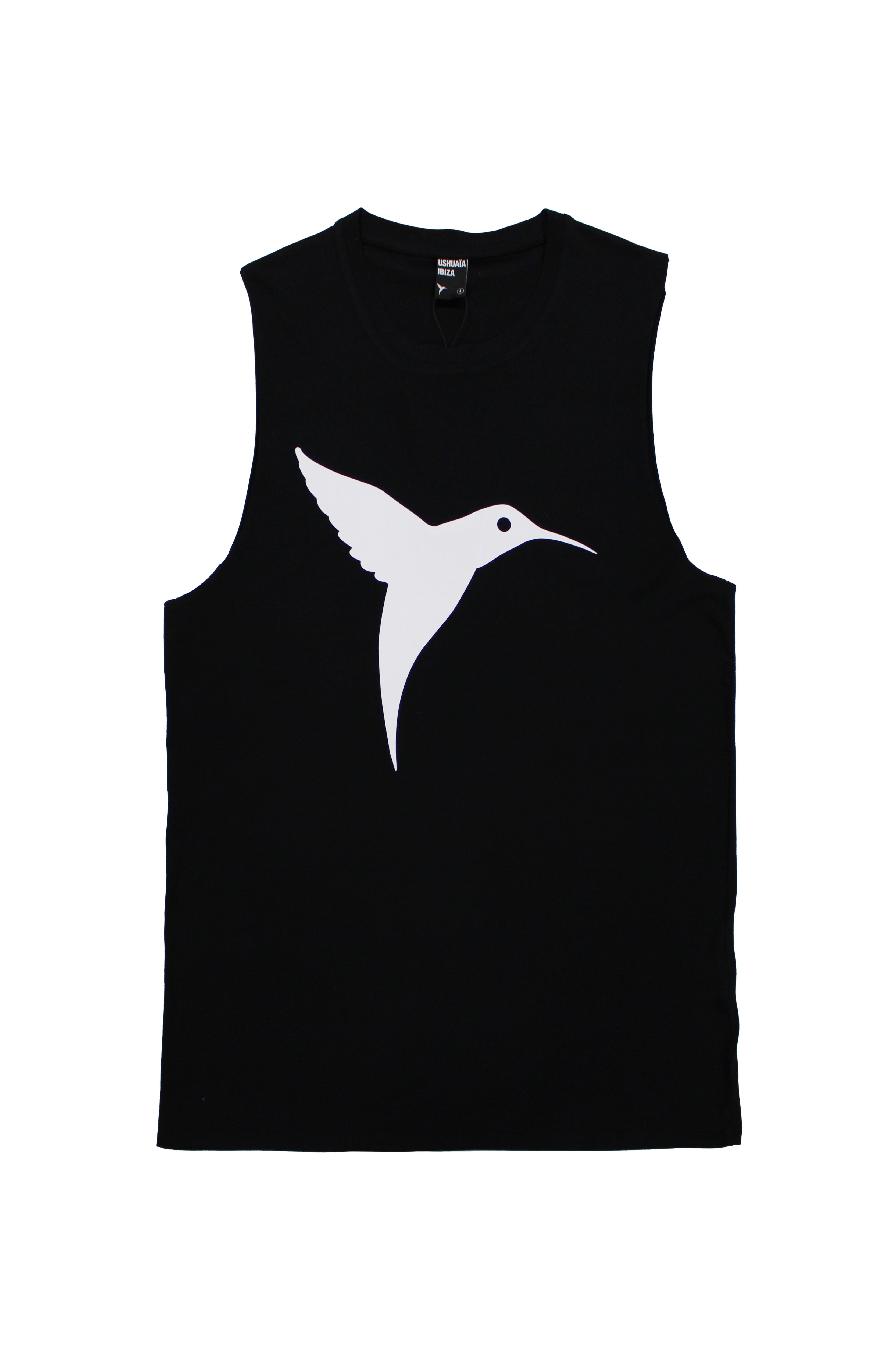 Round neck t-shirt with armhole sleeves. Contrast combined print detail on front and back.