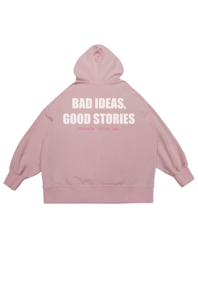 Oversized sweatshirt with hood and long sleeves, washed with a peach-effect finish. Features contrasting combined print on the front and back, and front welt pockets. 
 