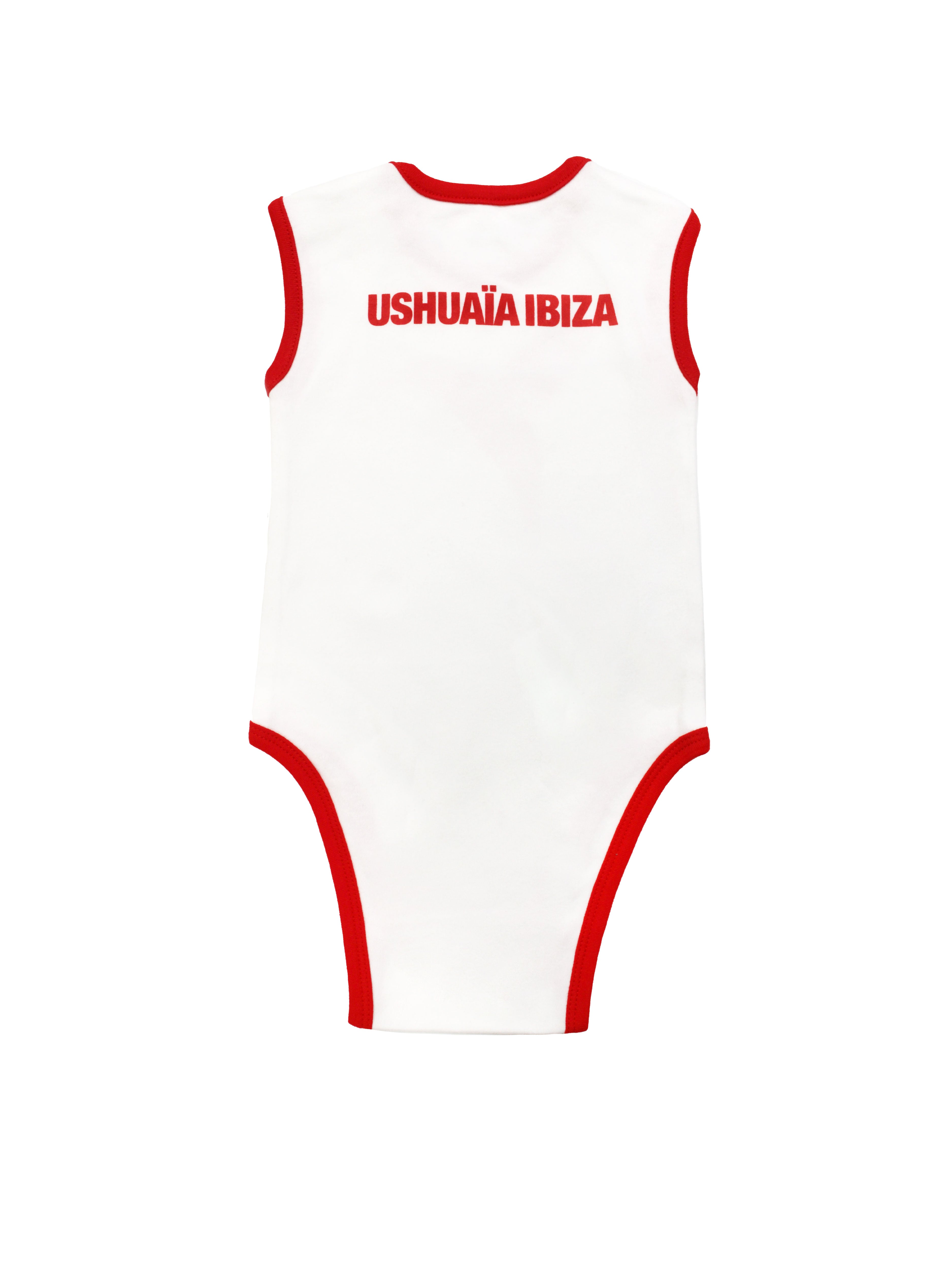 Baby bodysuit with front and back print. Snap button closure on the shoulder and bottom.