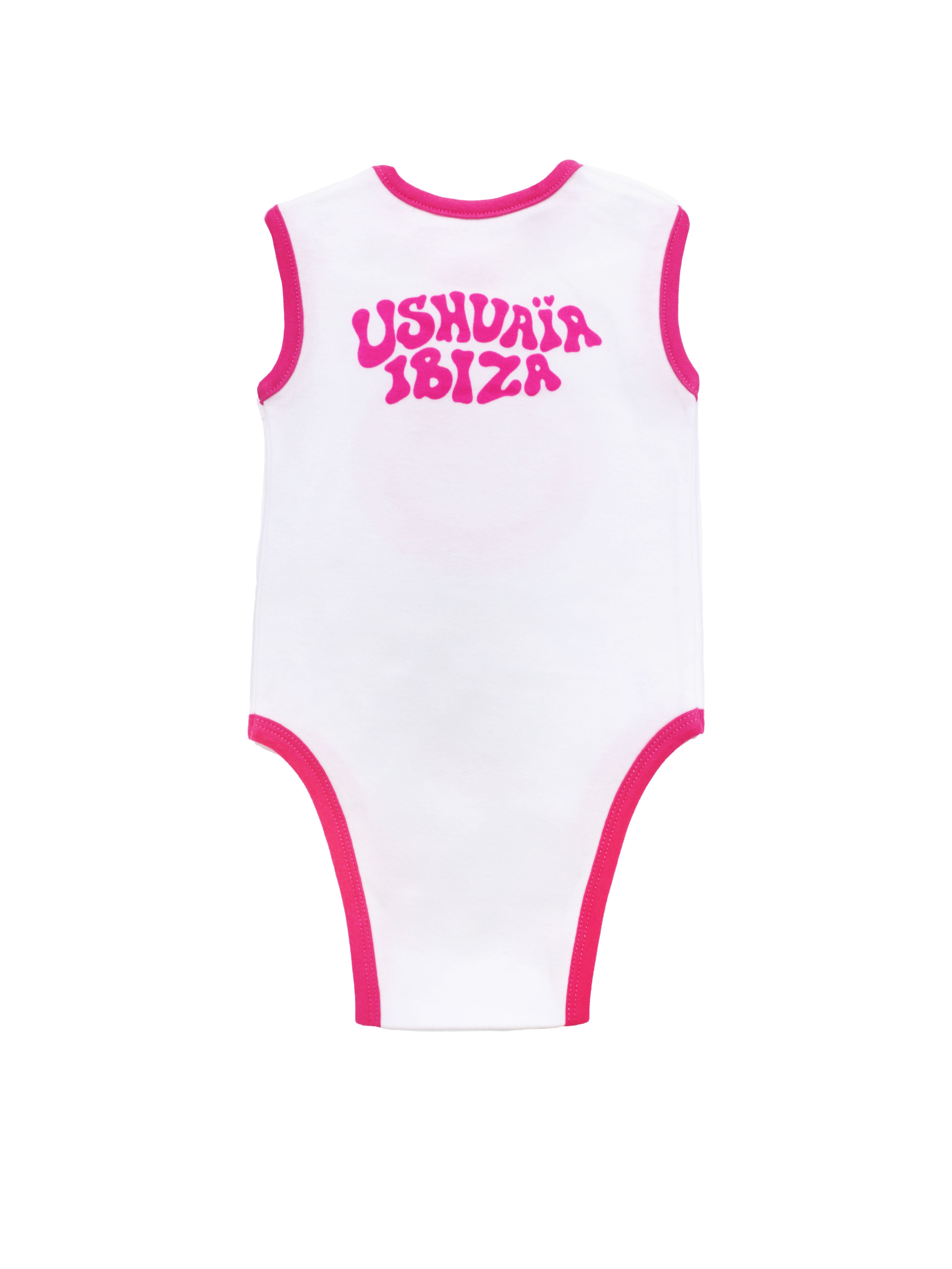 Baby bodysuit 100% cotton with snap closures on shoulder and bottom. Front and back print. Ideal for comfort and style.