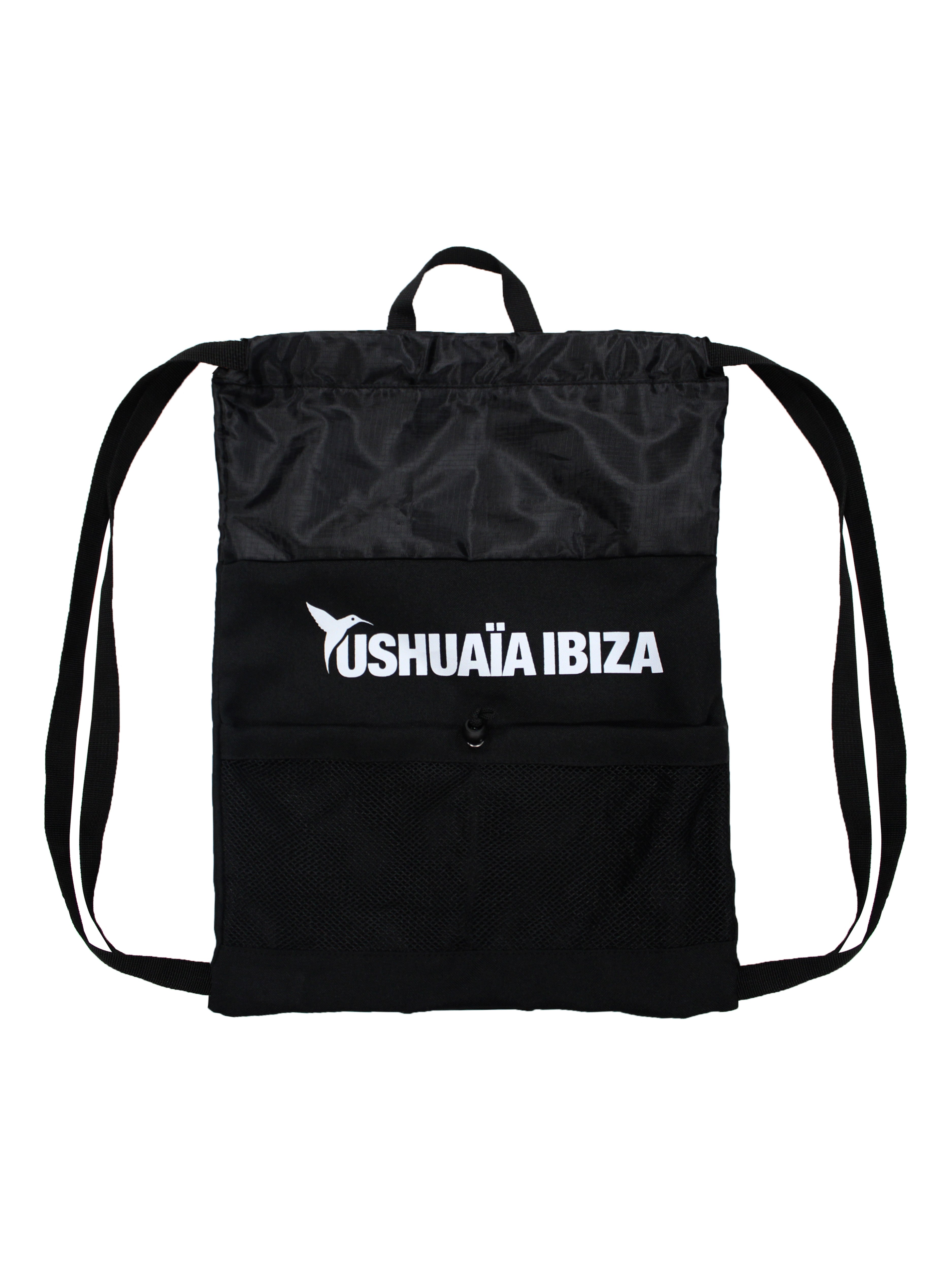 Black Ushuaïa Ibiza gymsack with front logo and drawstring closure