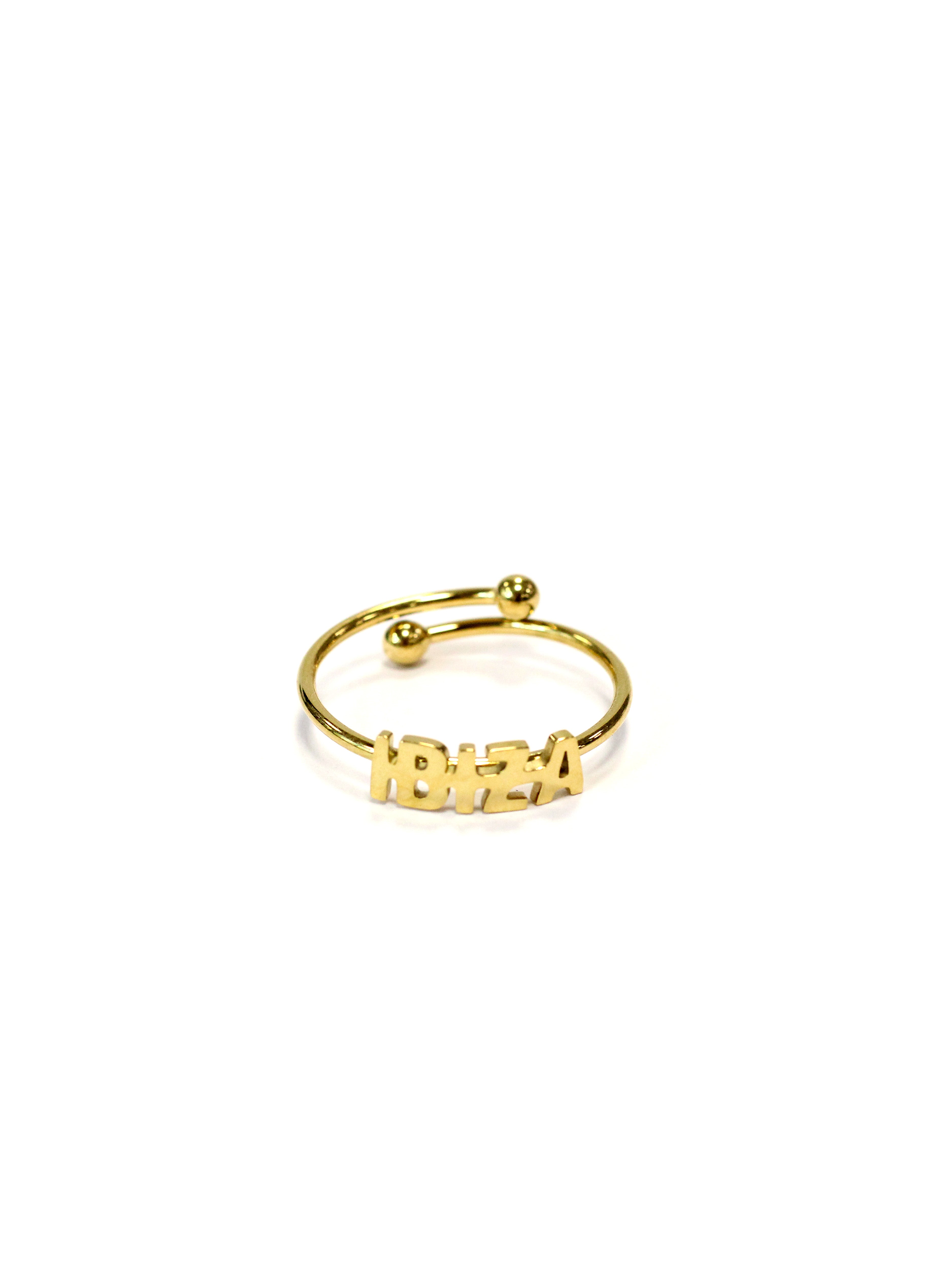 Adjustable metal ring with polished finish. Front cut-out design featuring the word IBIZA in capital letters. One size fits all.
COMPOSITION:
metal alloy.