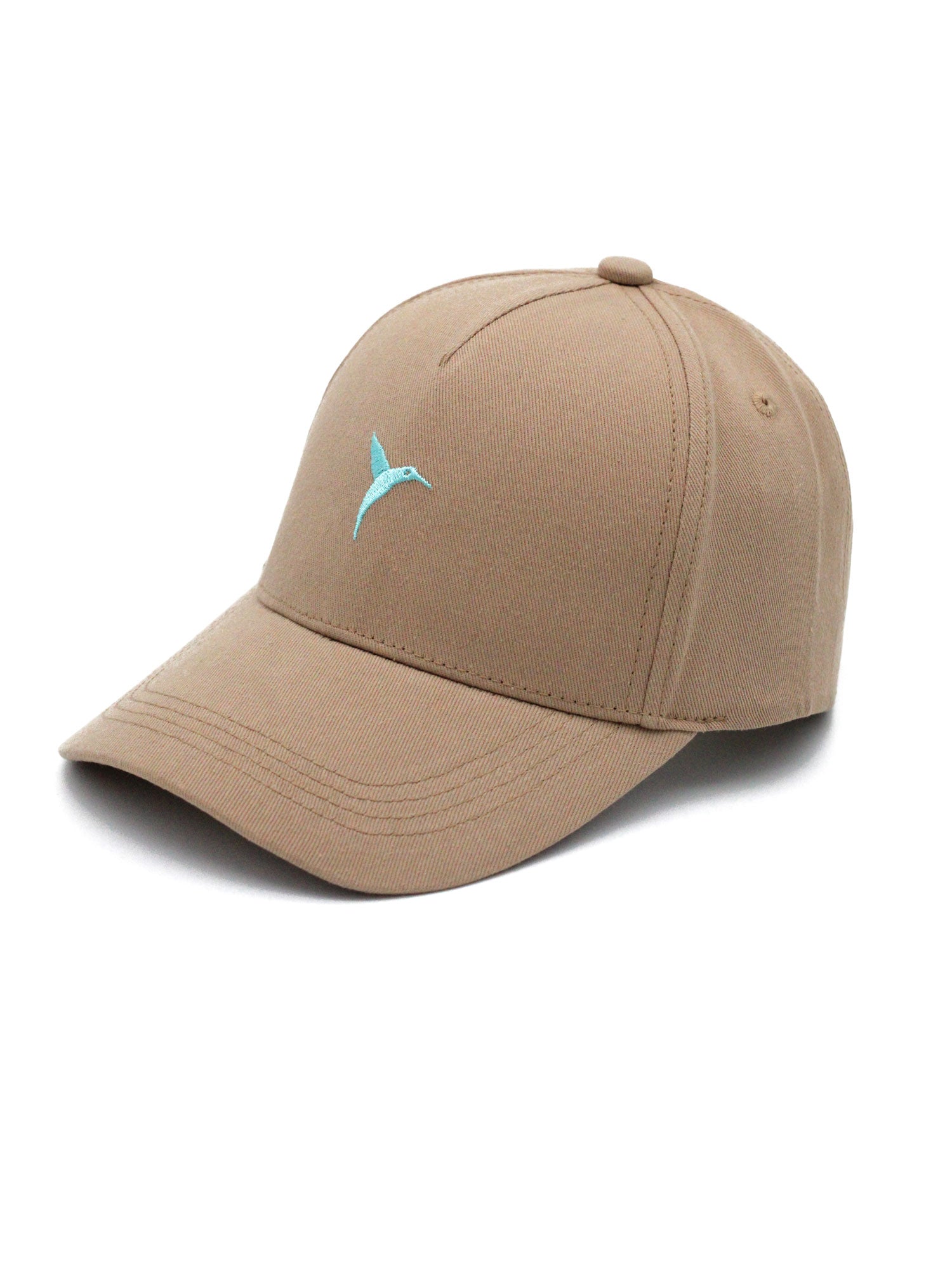 Beige Ushuaïa Ibiza cap with light blue hummingbird embroidery