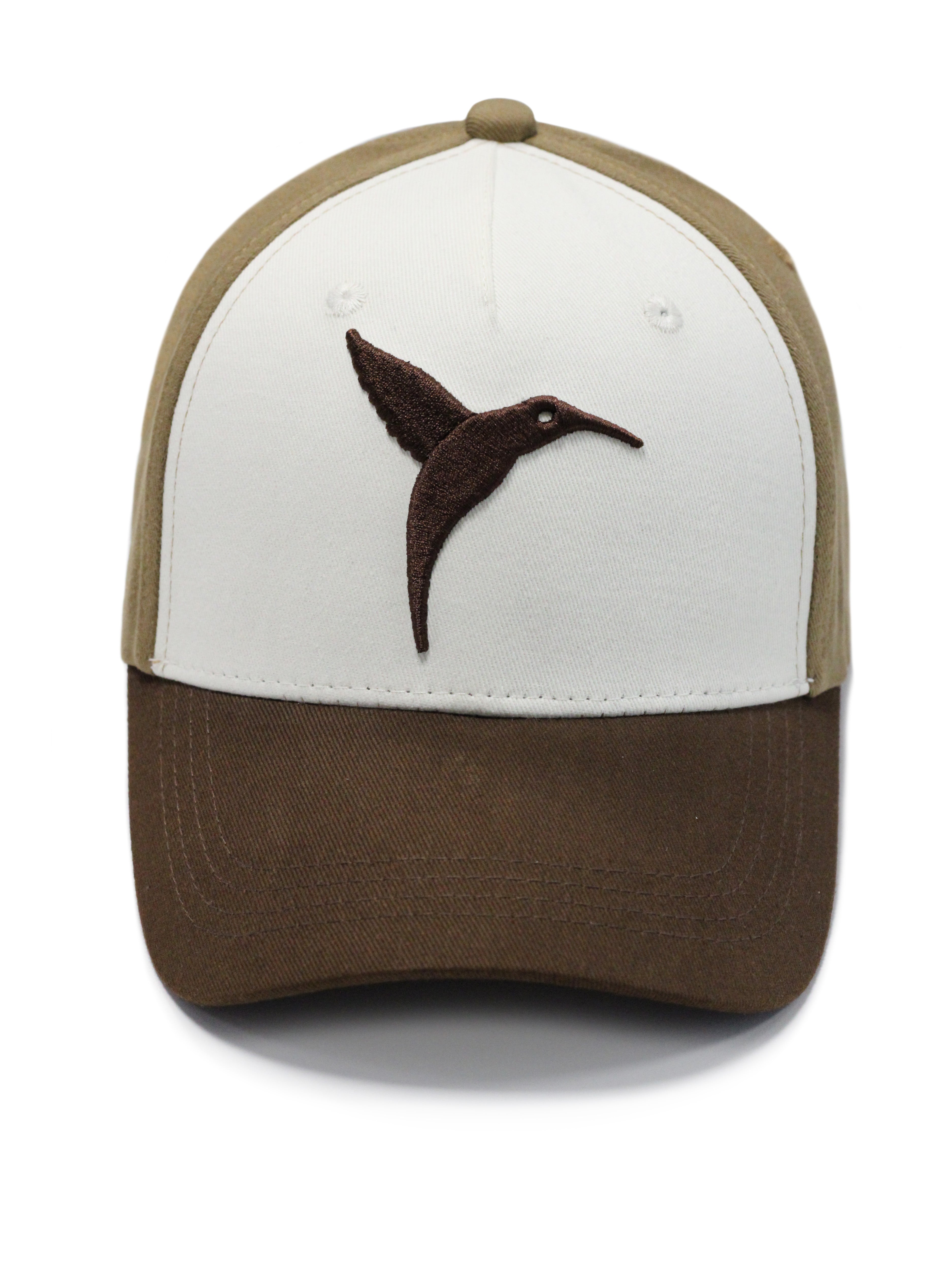 Brown and beige Ushuaïa Ibiza cap with embroidered hummingbird logo