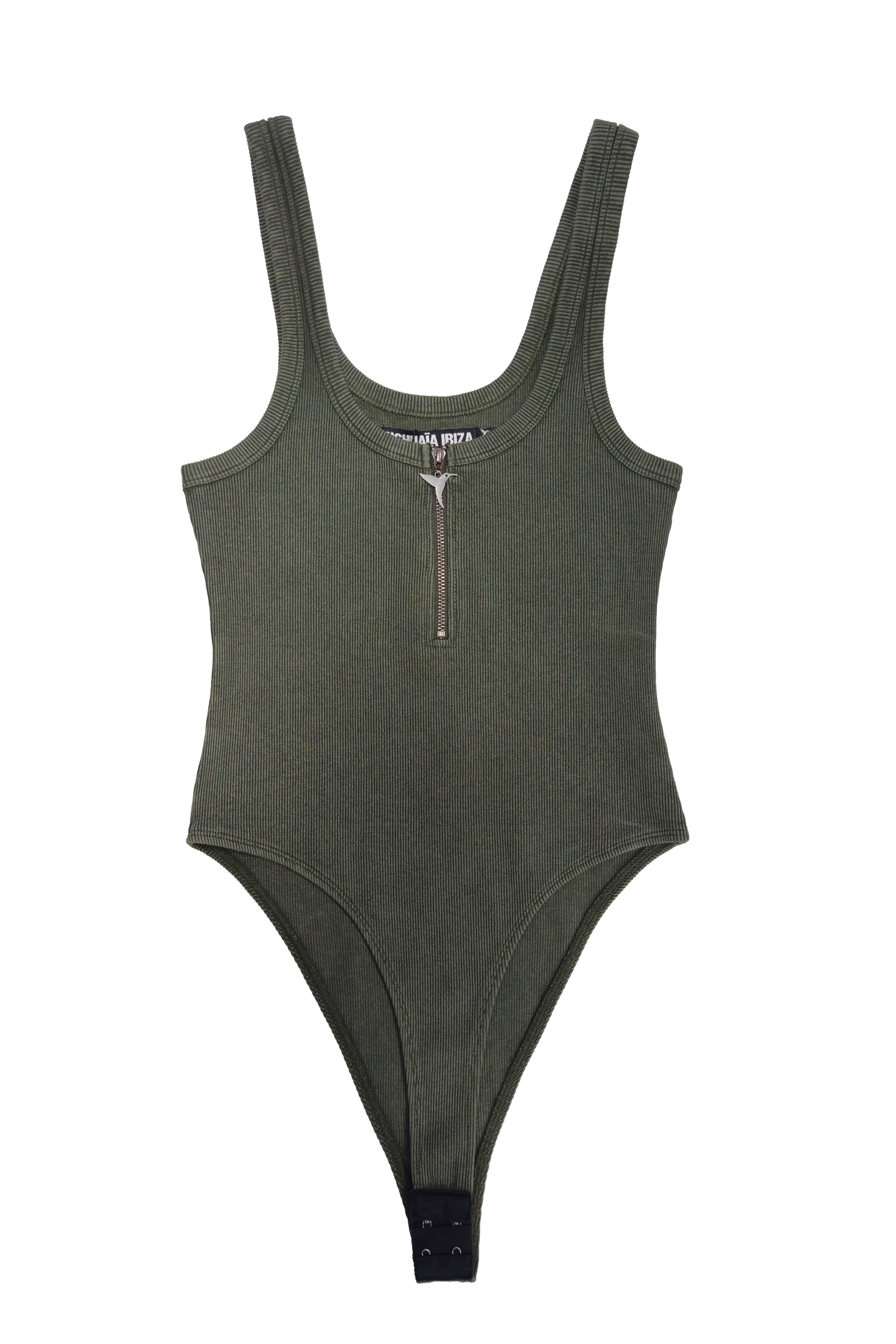 body mujer verde acid wash tirantes cremallera