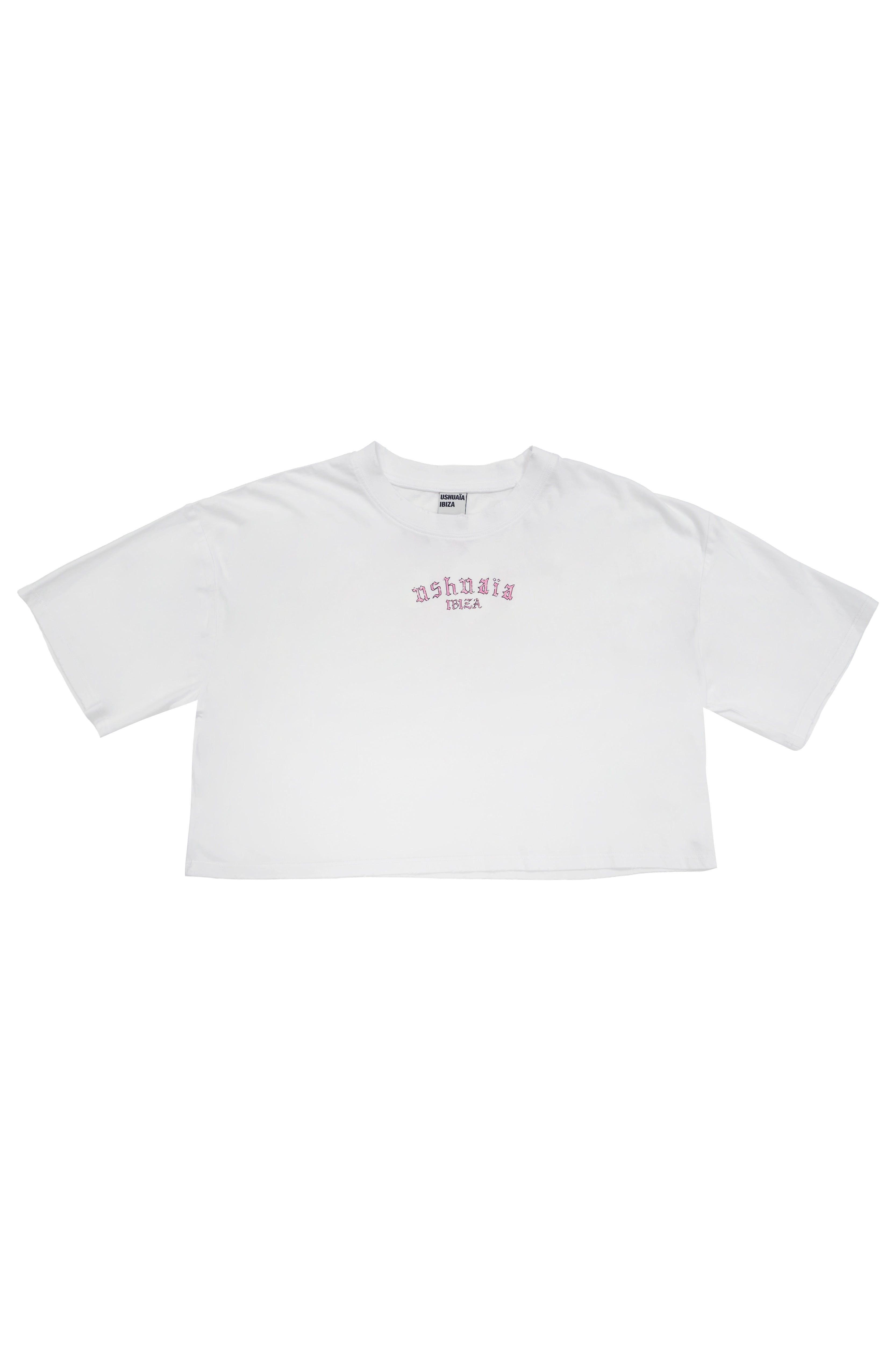 camiseta crop mujer algodón modal soft wash logo ushuaïa delantero y espalda ibiza