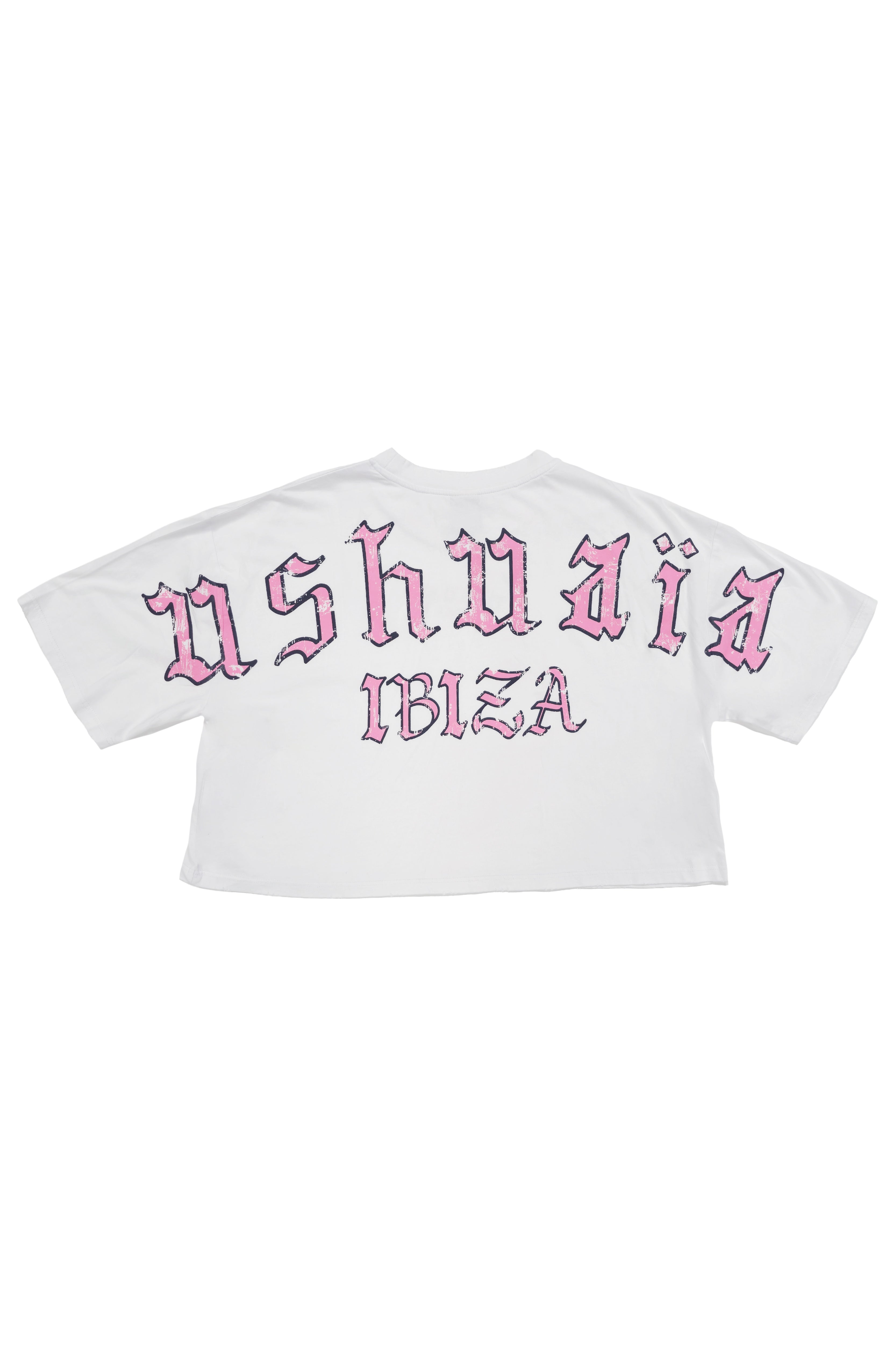 camiseta crop mujer algodón modal soft wash logo ushuaïa delantero y espalda ibiza