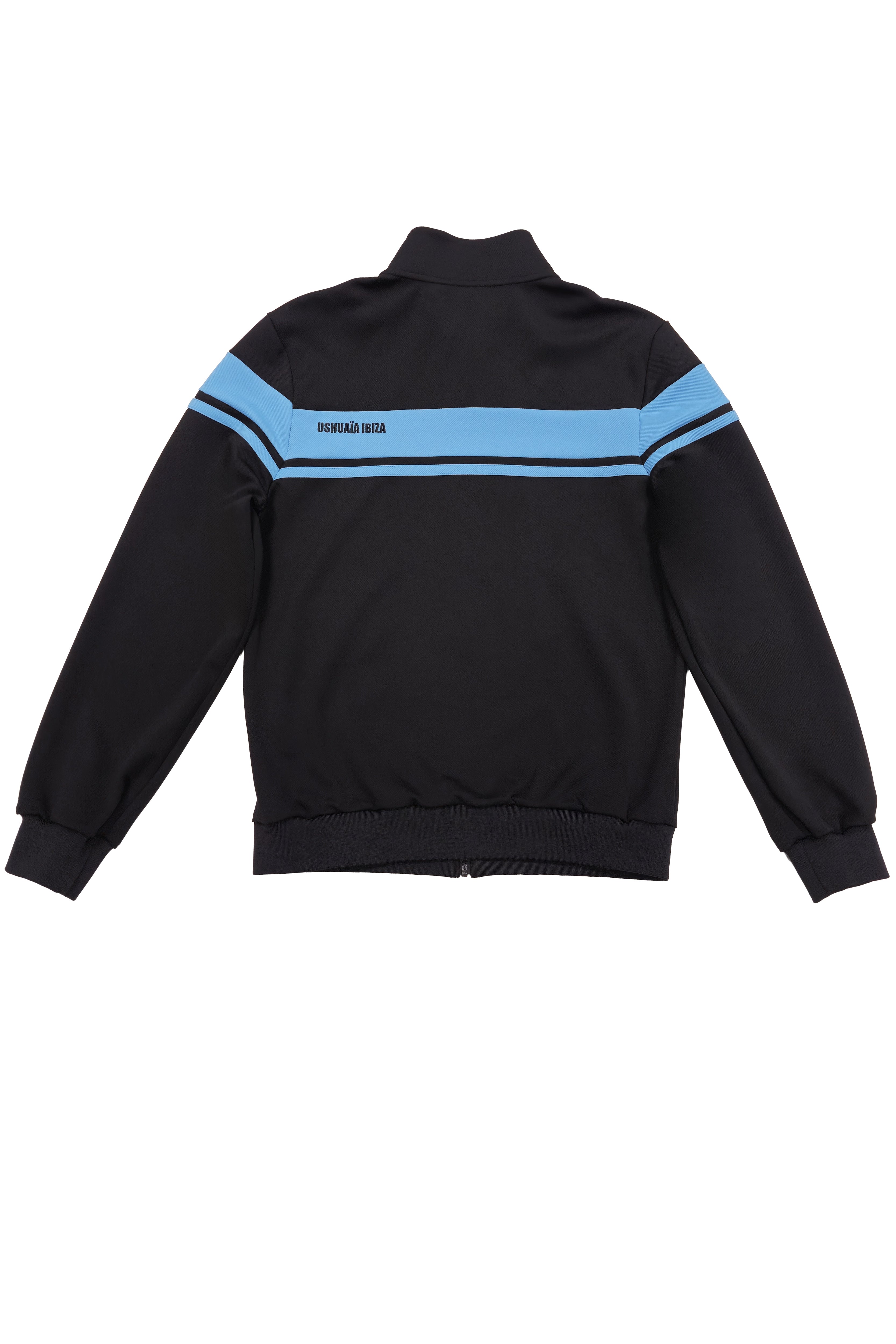 sudadera negra hombre cremallera banda azul