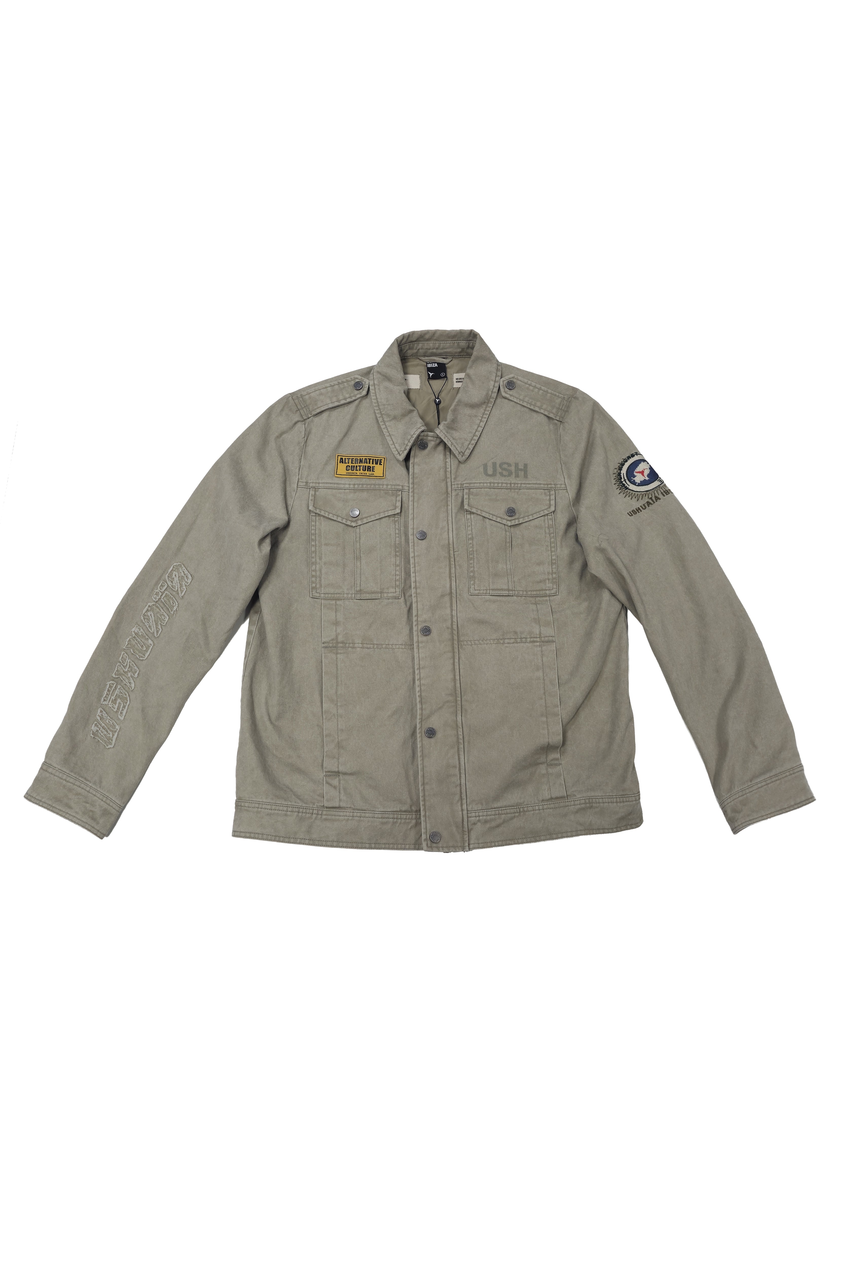 chaqueta militar hombre verde lavado bolsillos frontales