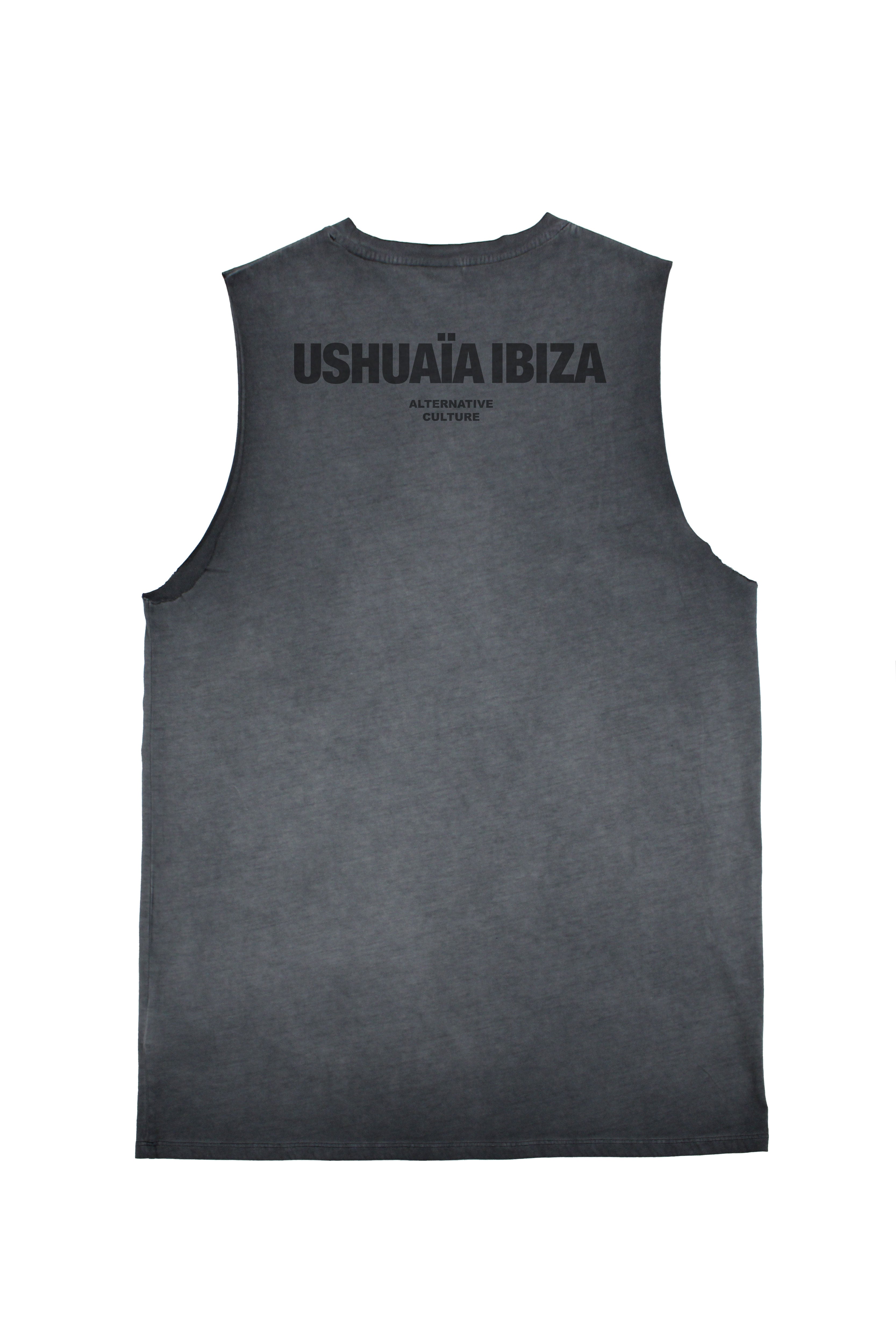 camiseta sin mangas hombre algodón acid wash enzyme wash regular fit logo ushuaïa frontal