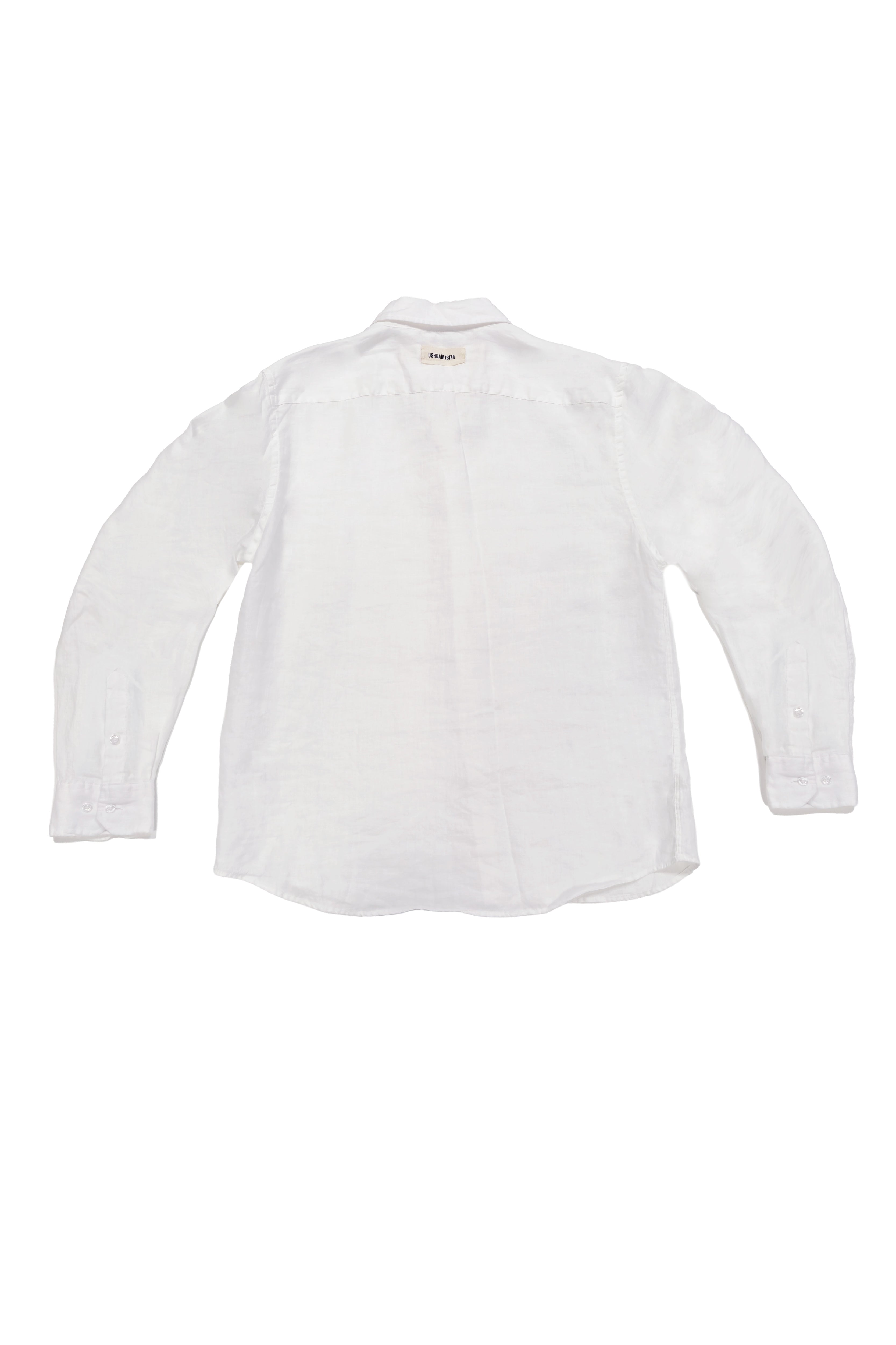 camisa lino hombre manga larga silicon wash logo ushuaïa delantero y espalda