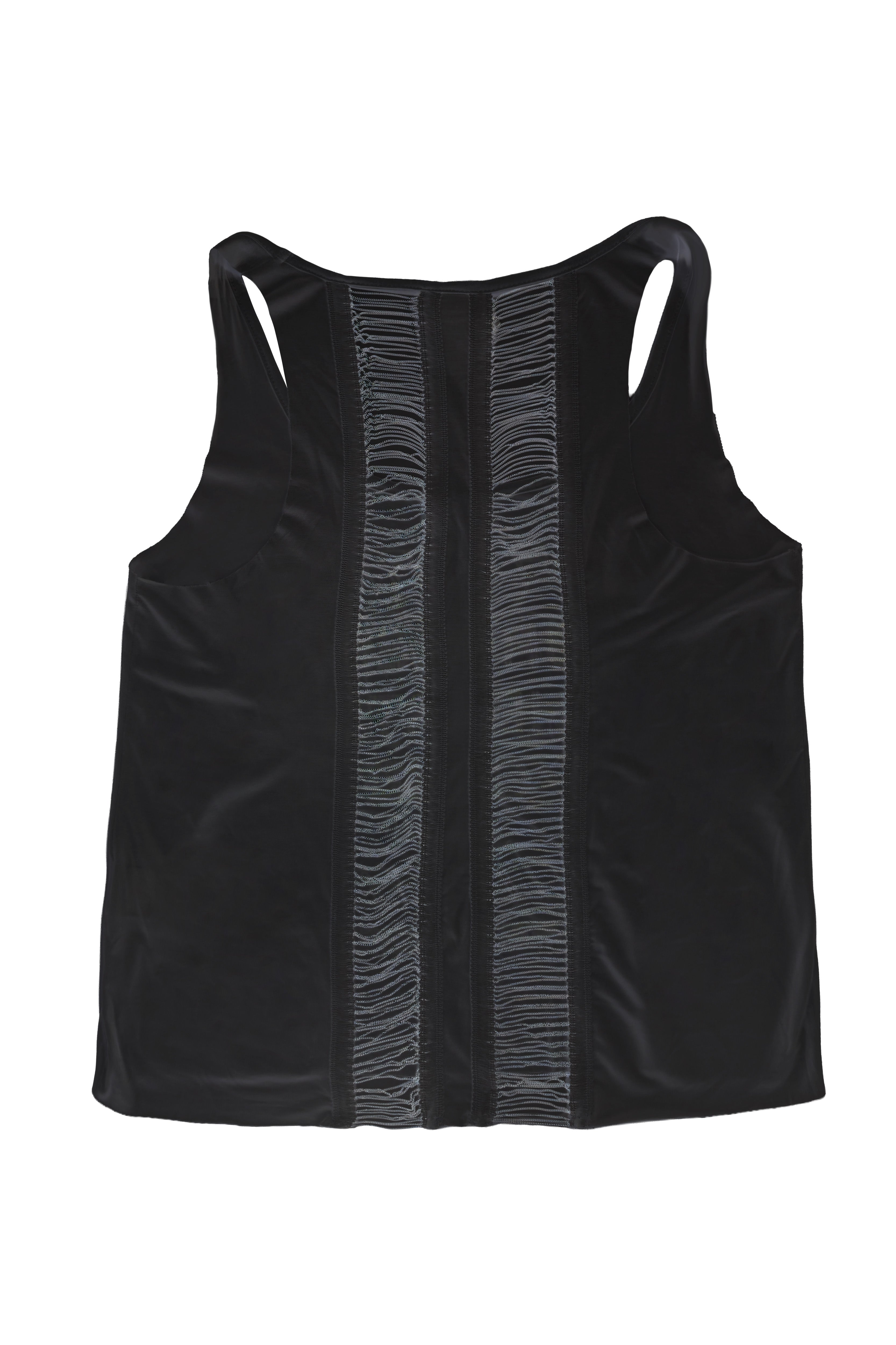 camiseta tirantes mujer negra logo grafico y cadenas espalda detalle