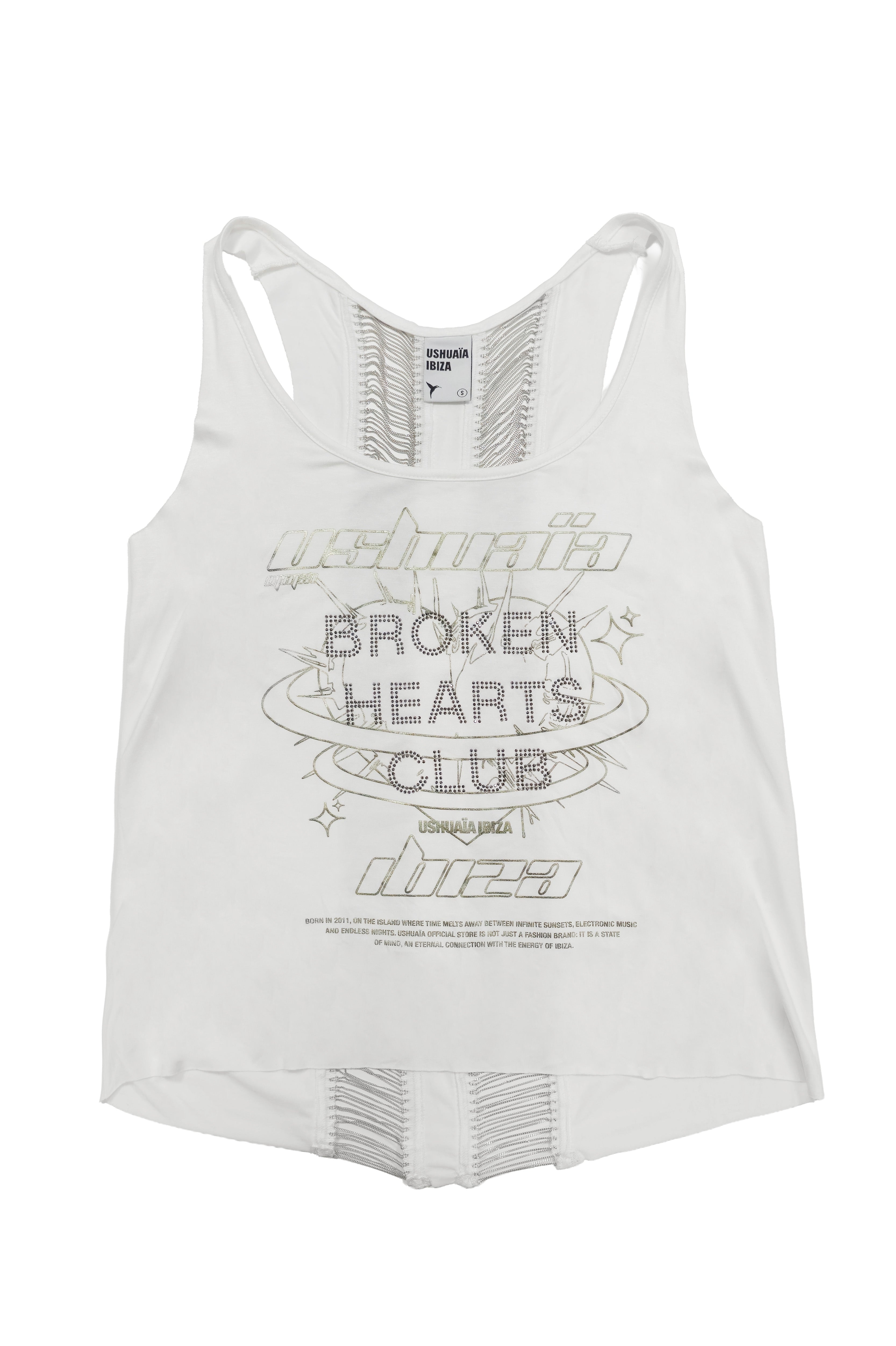 camiseta tirantes mujer blanca grafico frontal y cadenas espalda