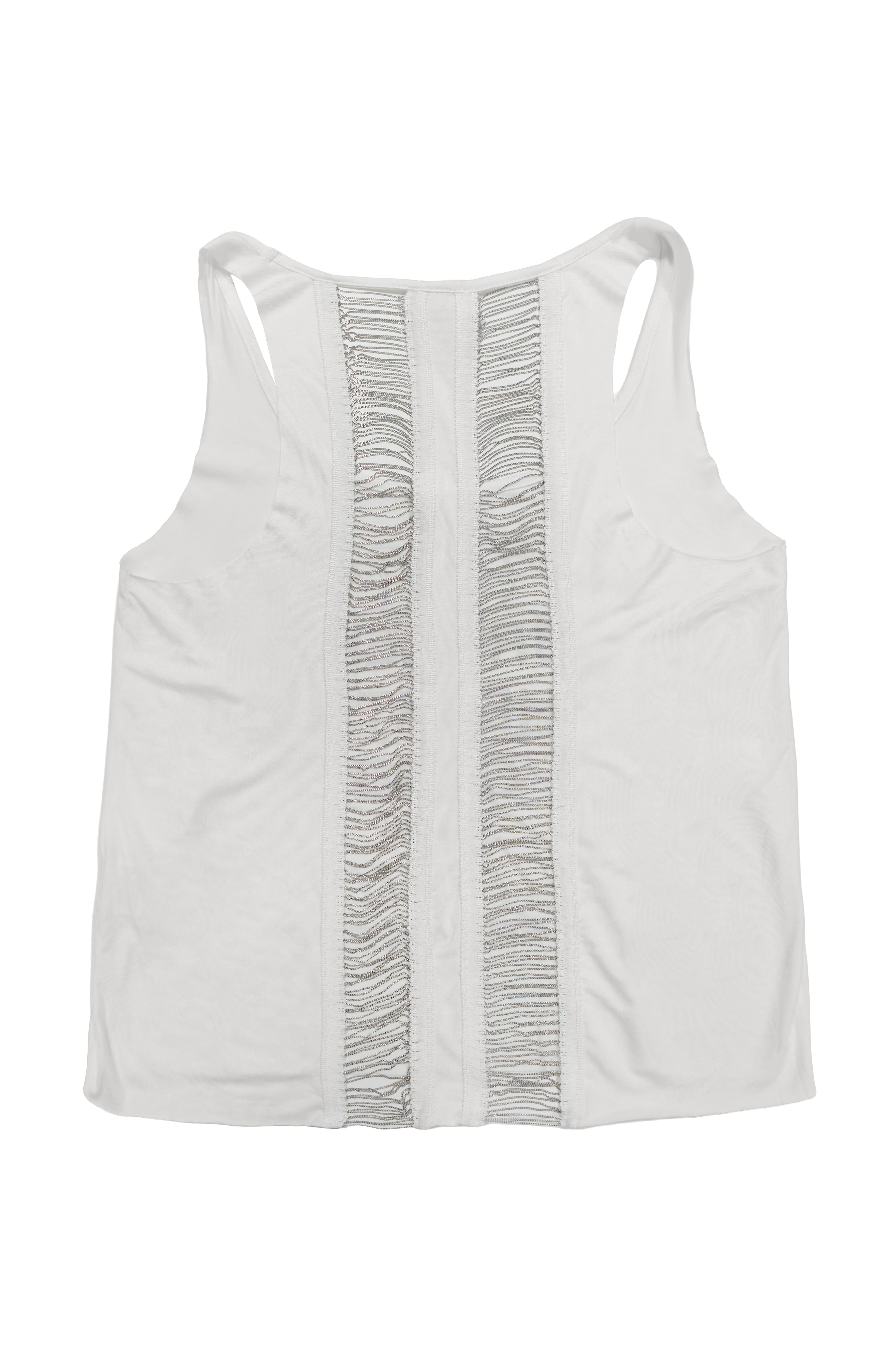 camiseta tirantes mujer blanca grafico frontal y cadenas espalda