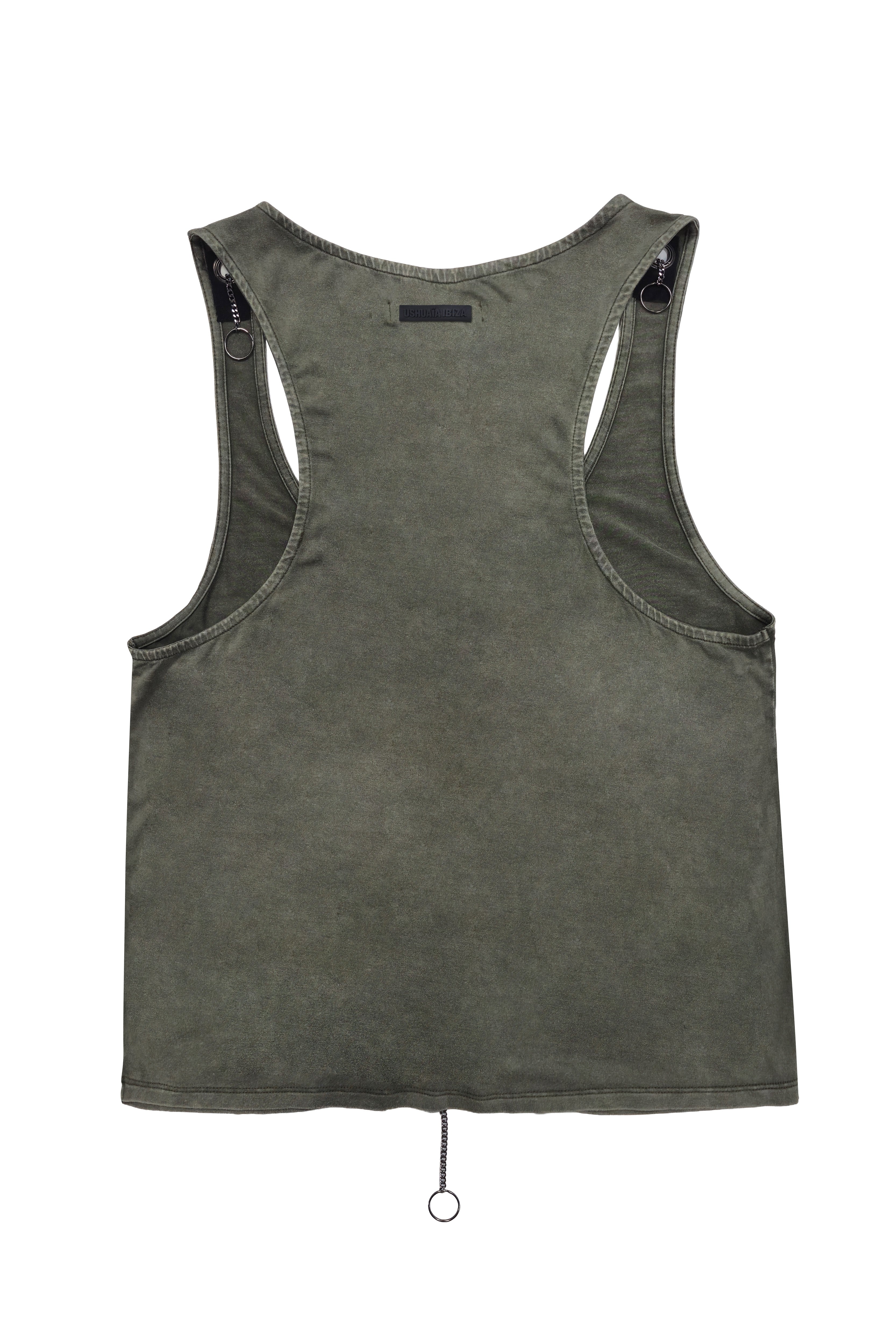camiseta tirantes mujer verde acid wash cadenas frontal