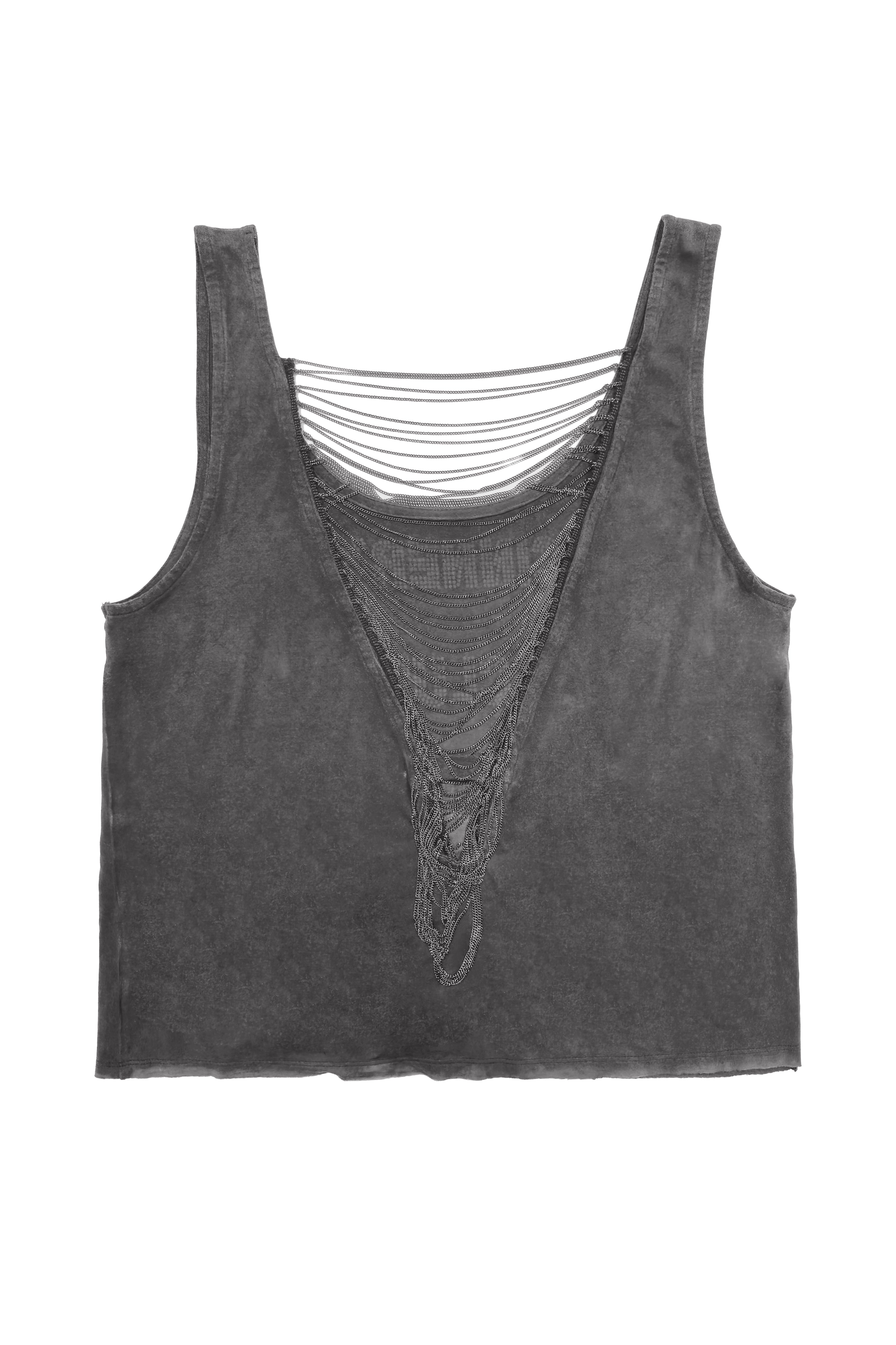 camiseta tirantes mujer negra grafico frontal y cadenas espalda