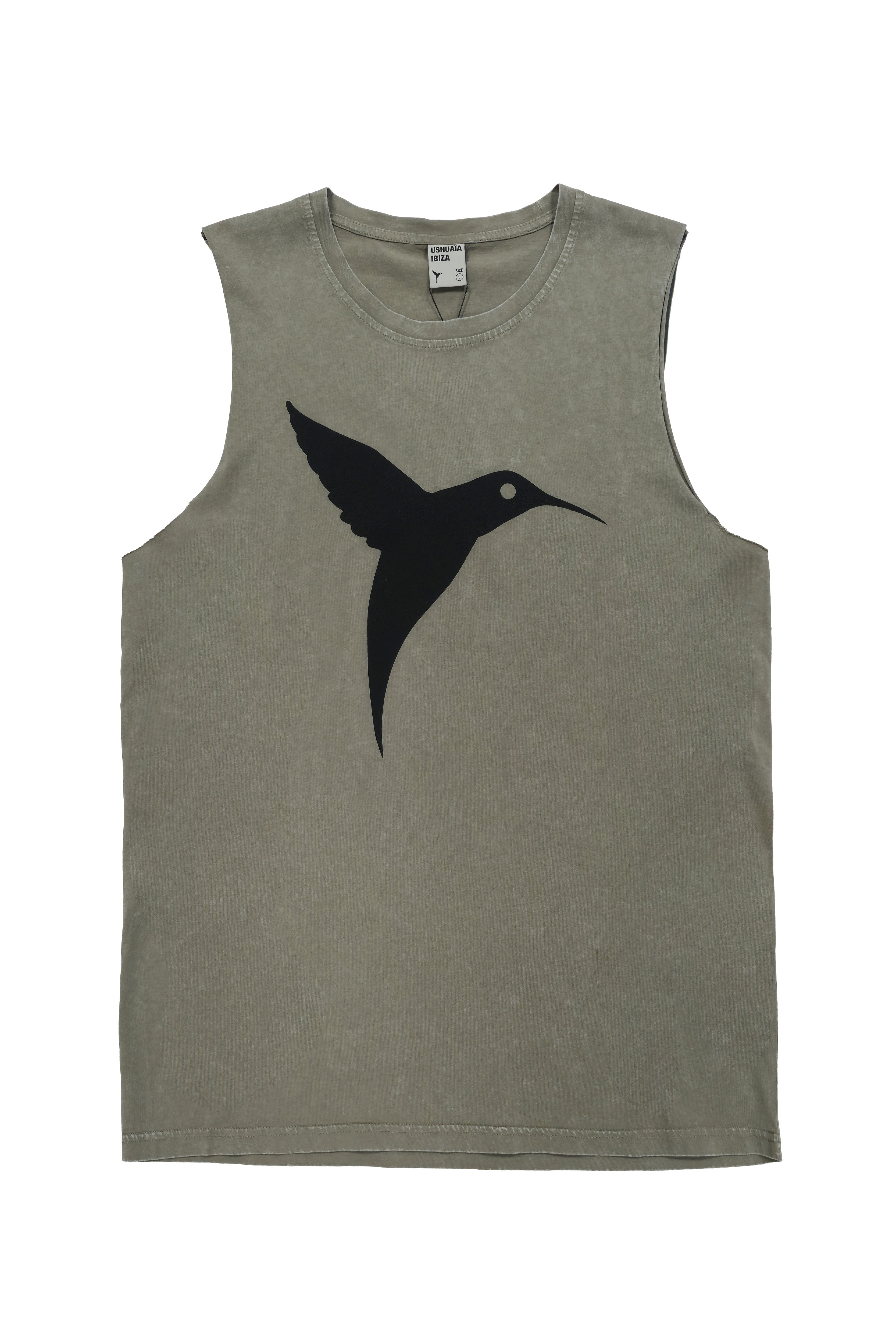 camiseta sin mangas hombre algodón acid wash enzyme wash regular fit logo ushuaïa frontal