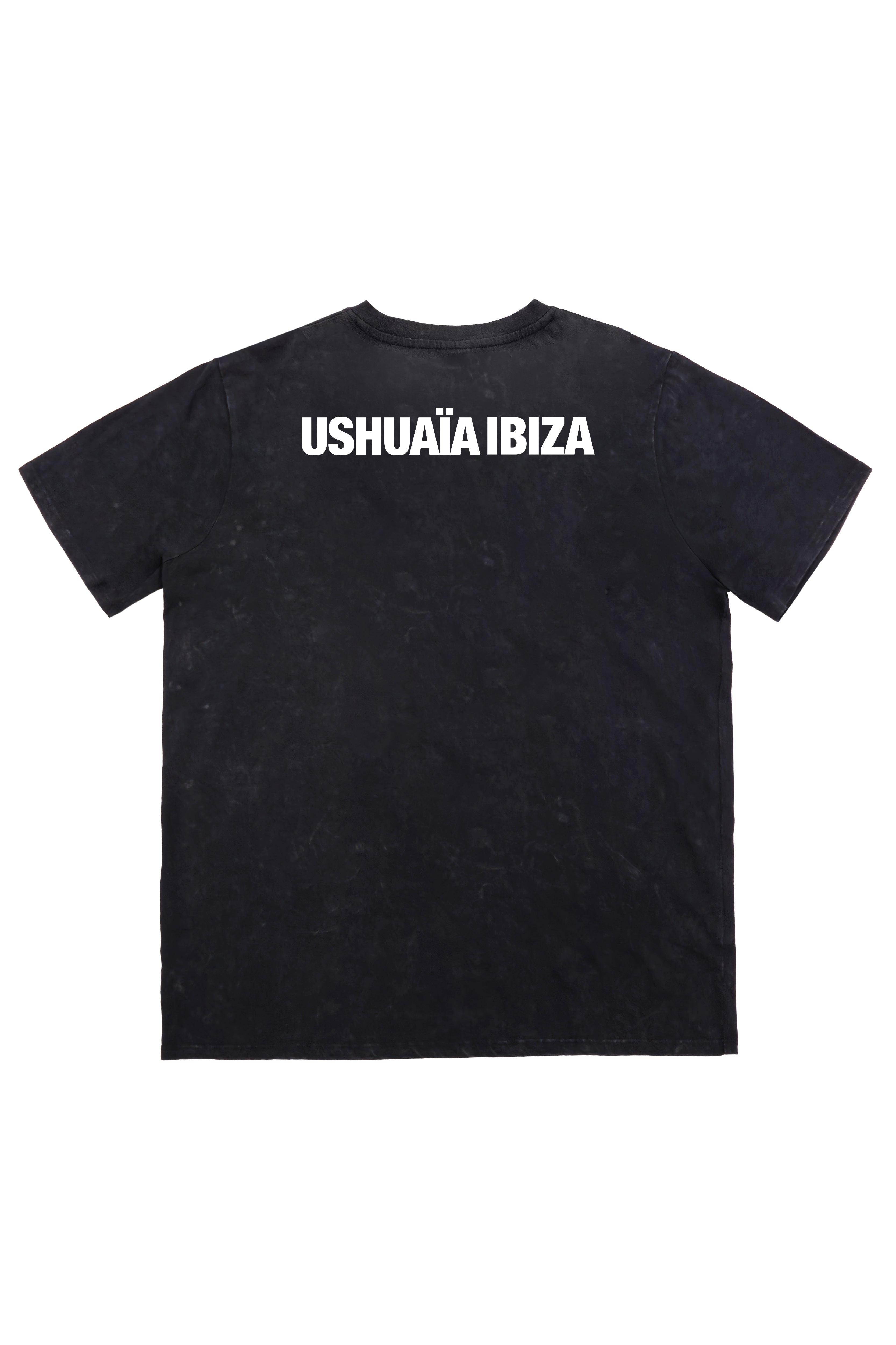 camiseta niño algodón negro acid wash logo ushuaïa