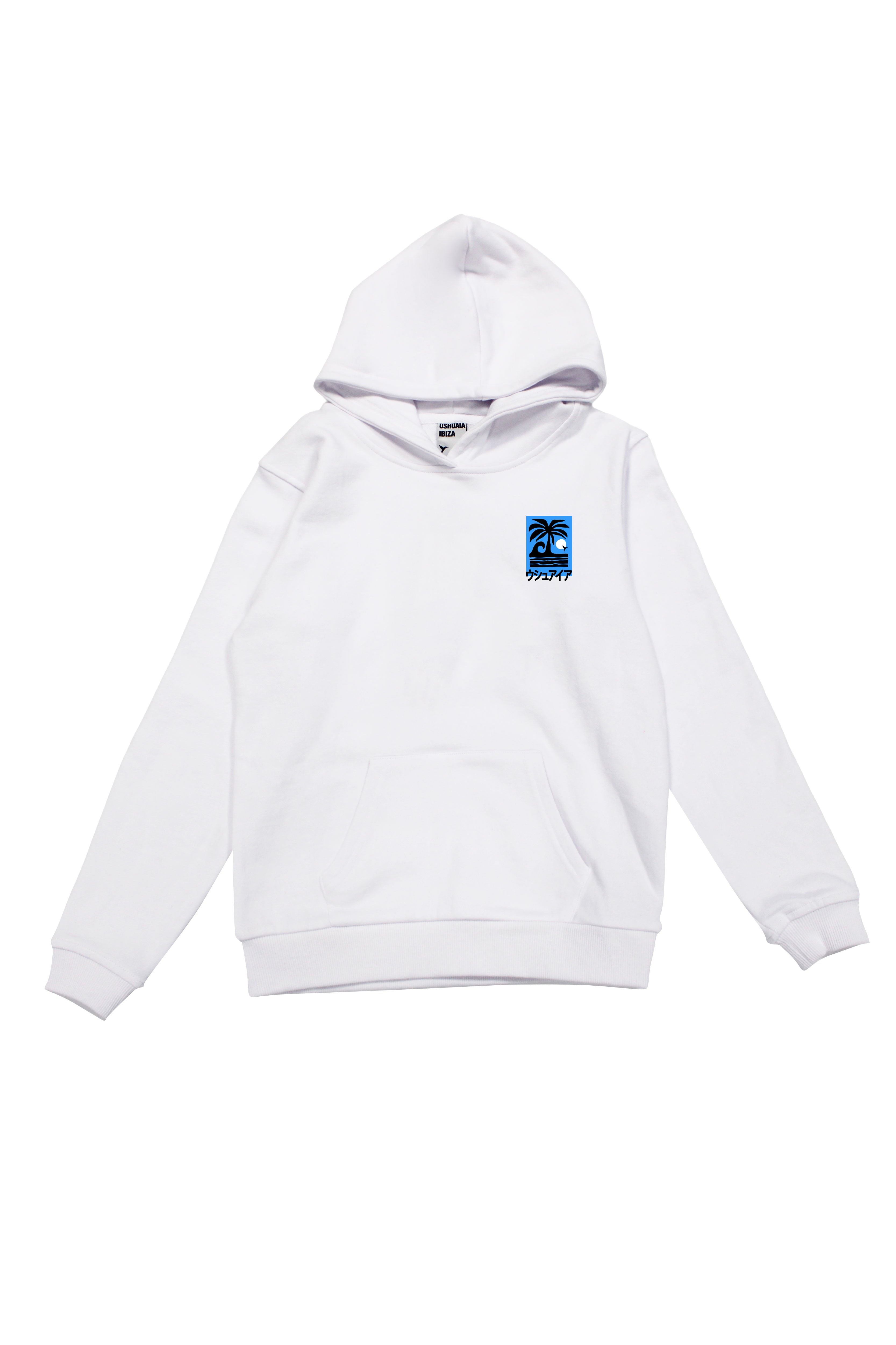 sudadera niño algodón french terry azul capucha logo ushuaïa