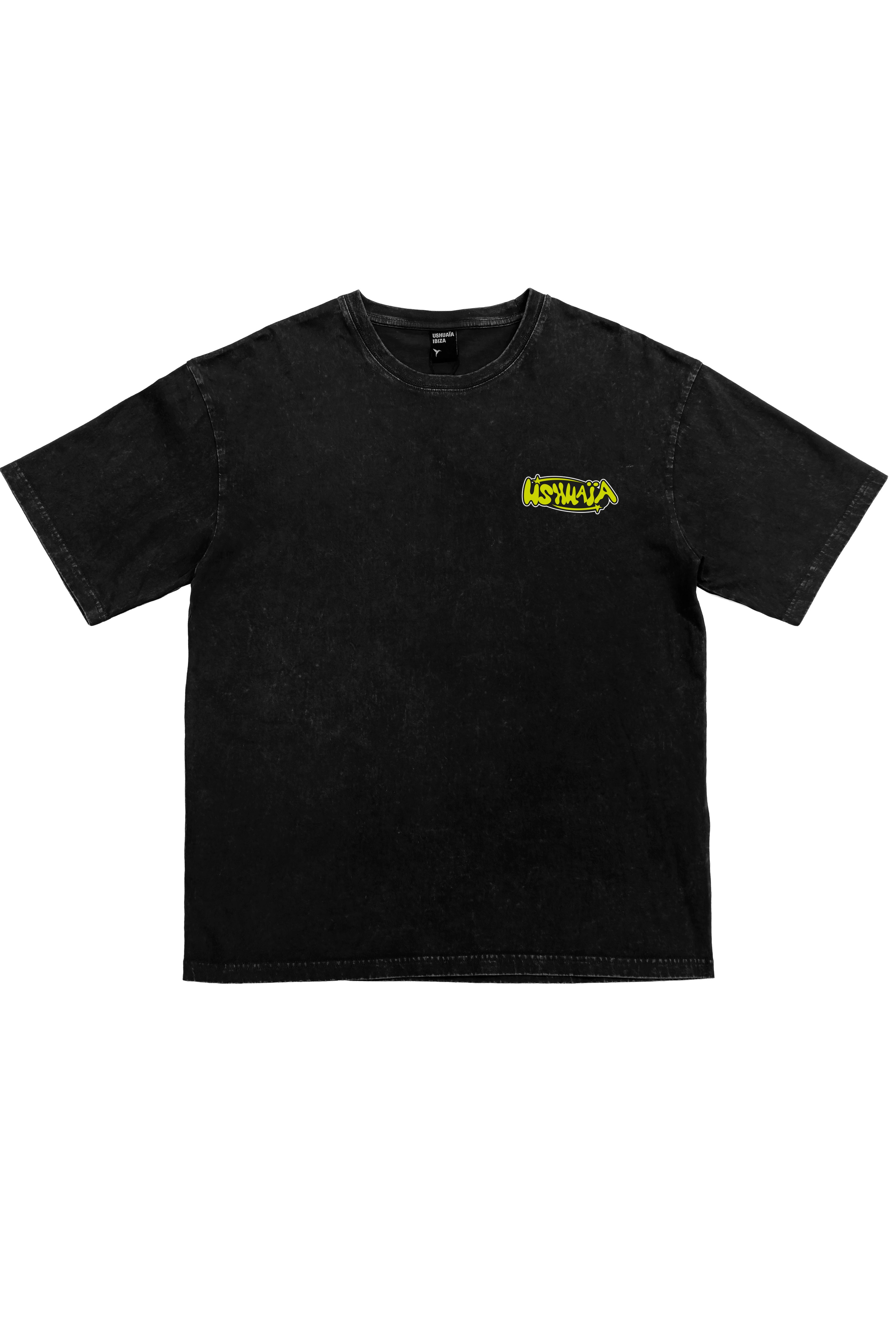 camiseta niño algodón negro acid wash logo ushuaïa