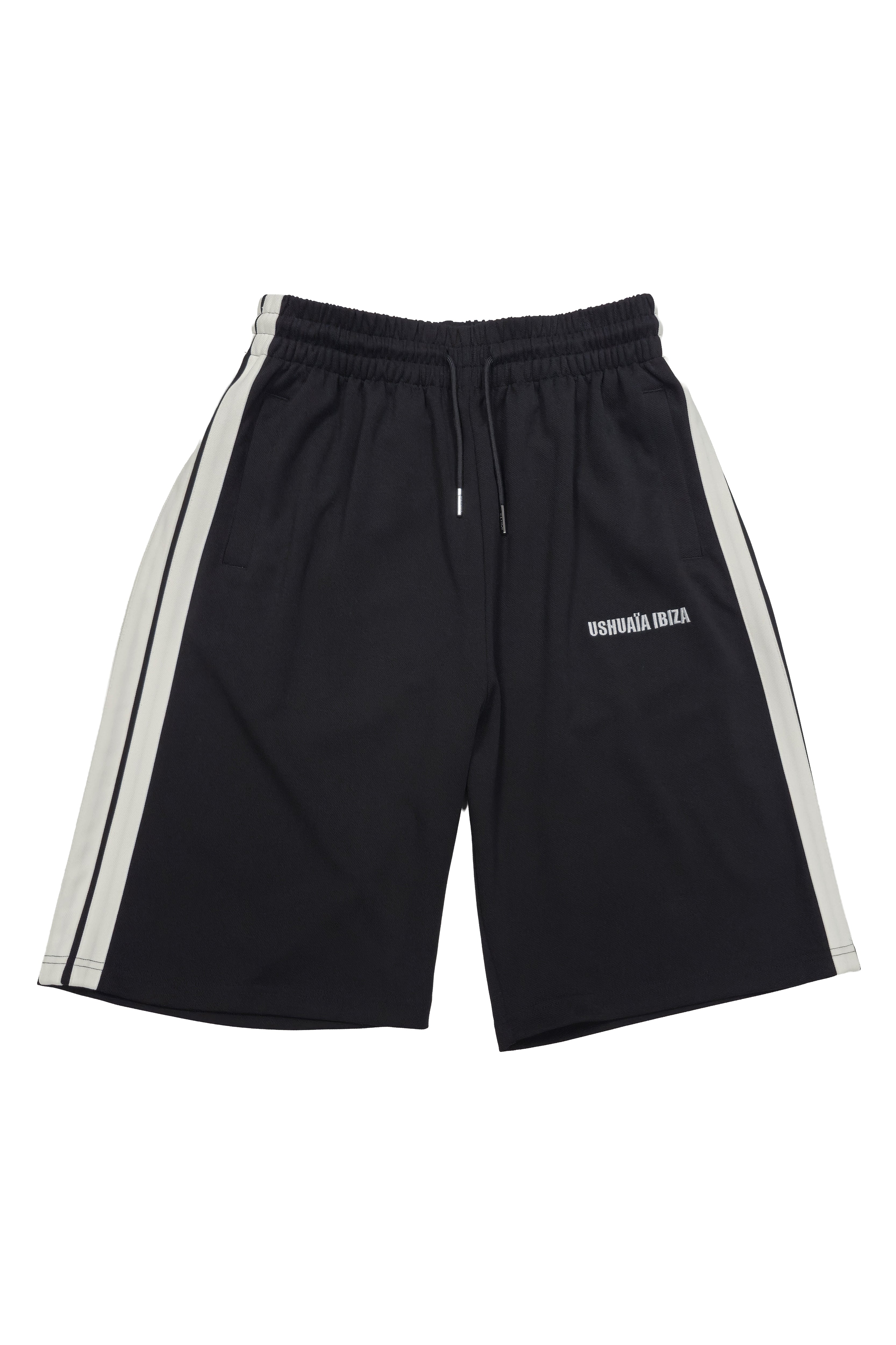 shorts hombre negros banda lateral blanca