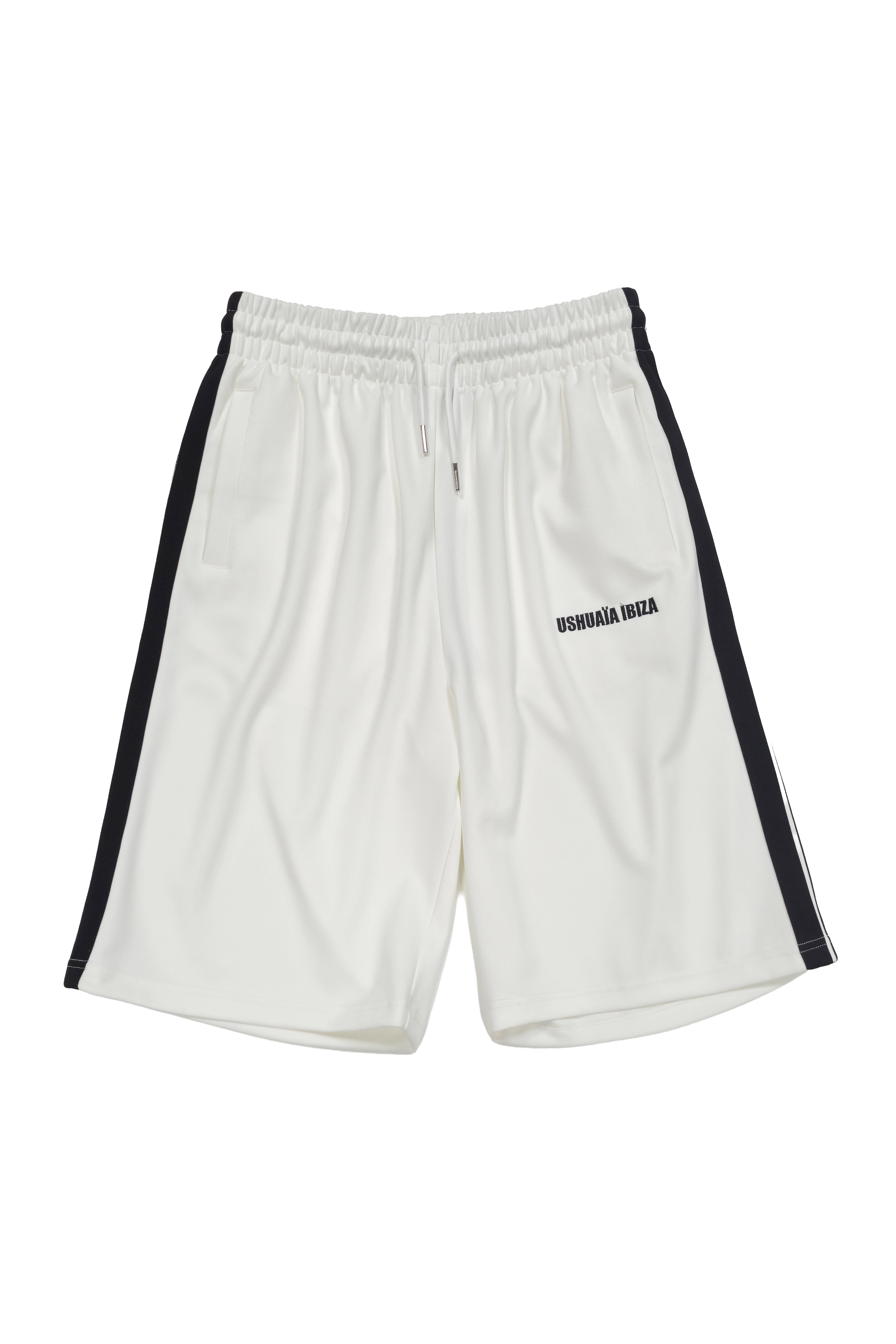 shorts hombre blancos banda lateral negra