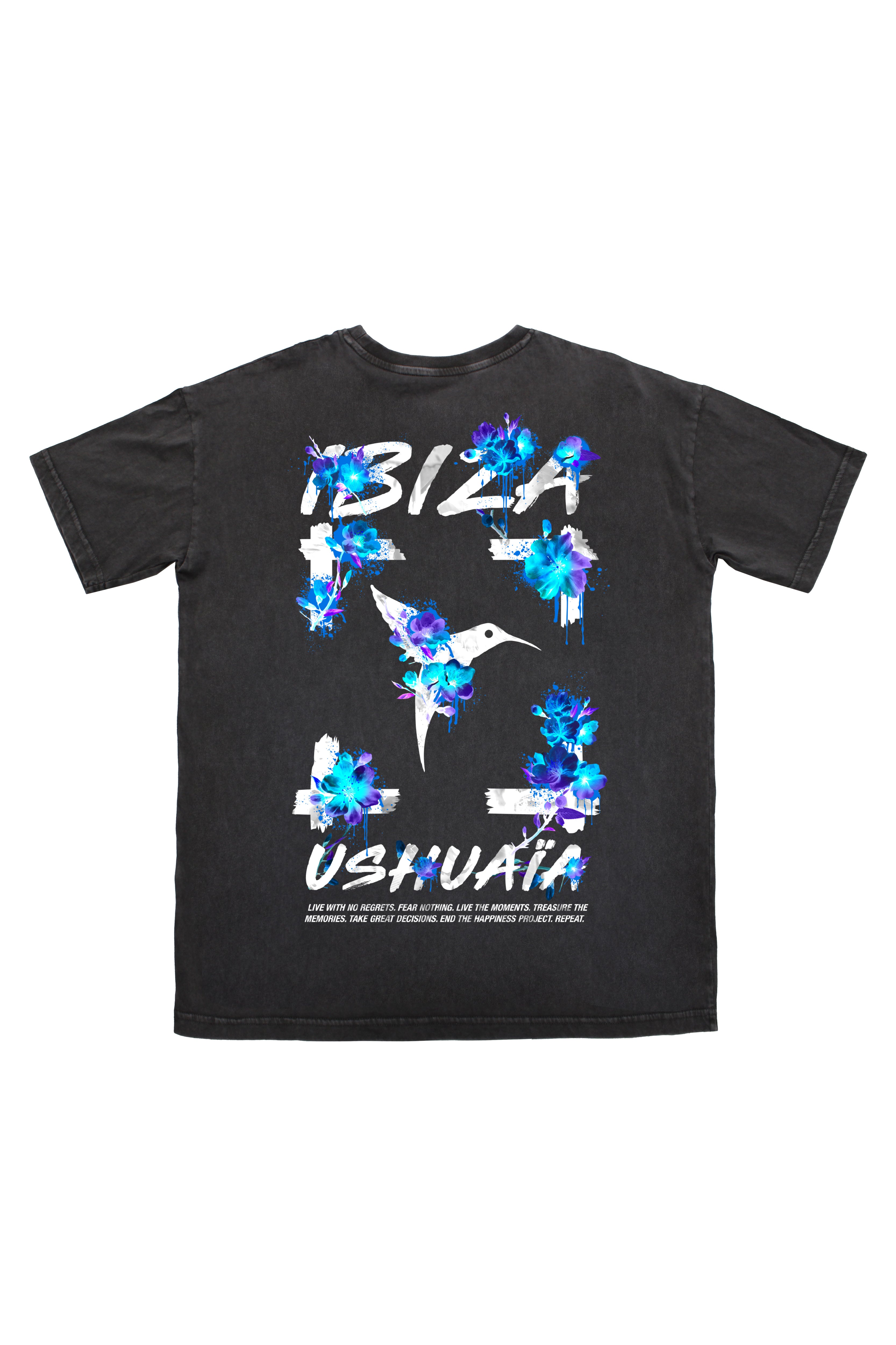 camiseta niña negra acid wash logo ushuaïa