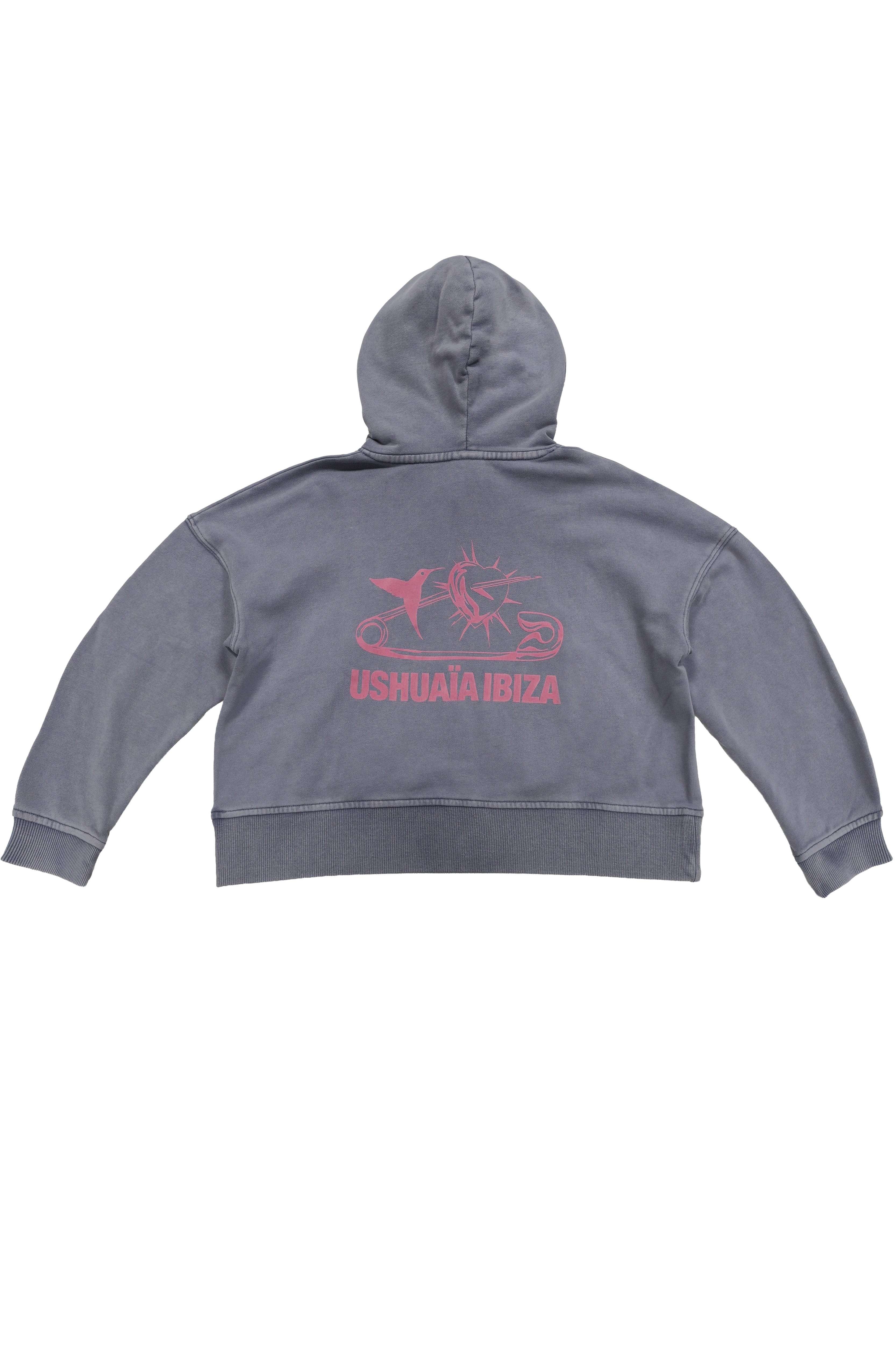 sudadera niña algodón gris acid wash capucha logo ushuaïa