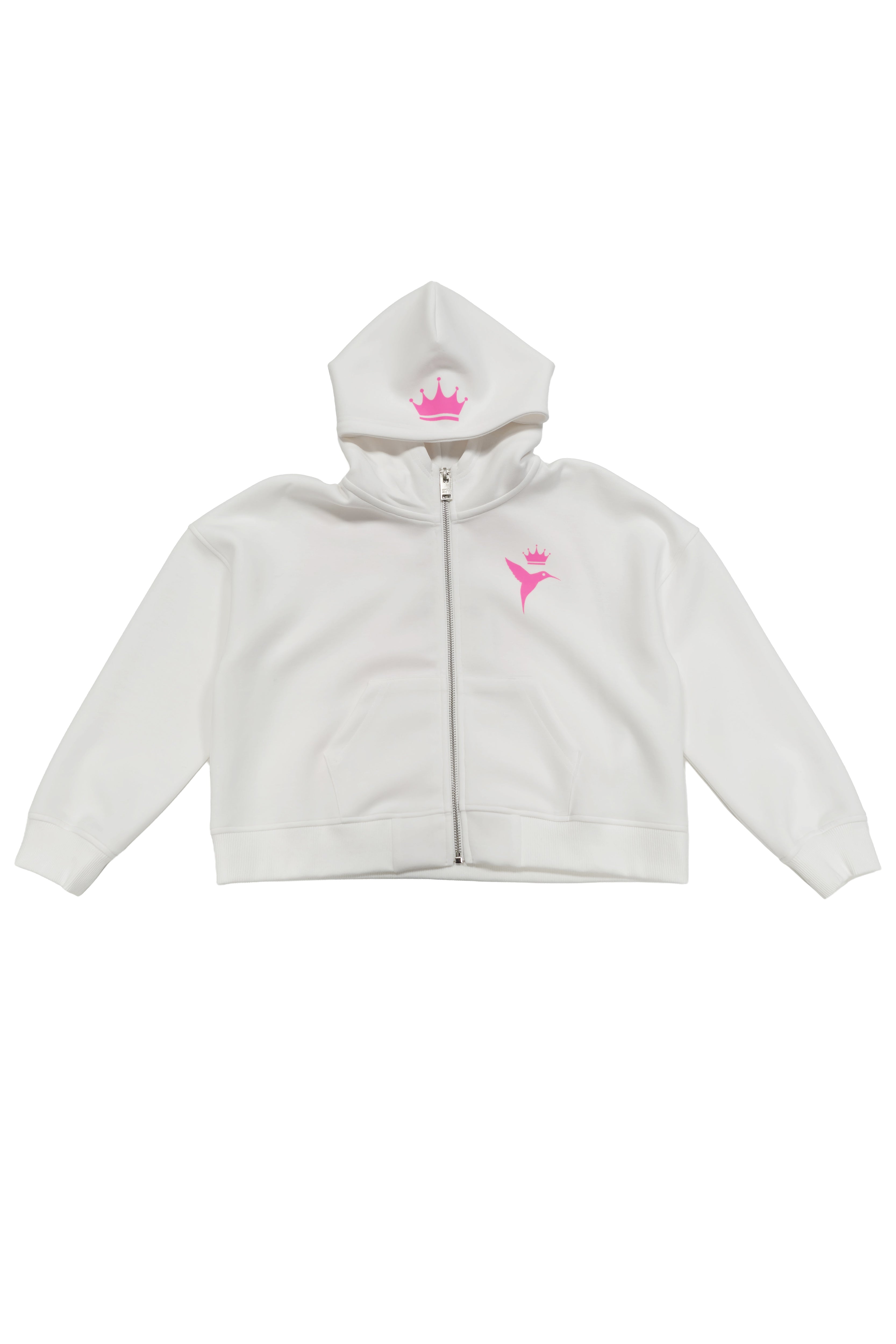 sudadera niña blanca cremallera capucha logo ushuaïa