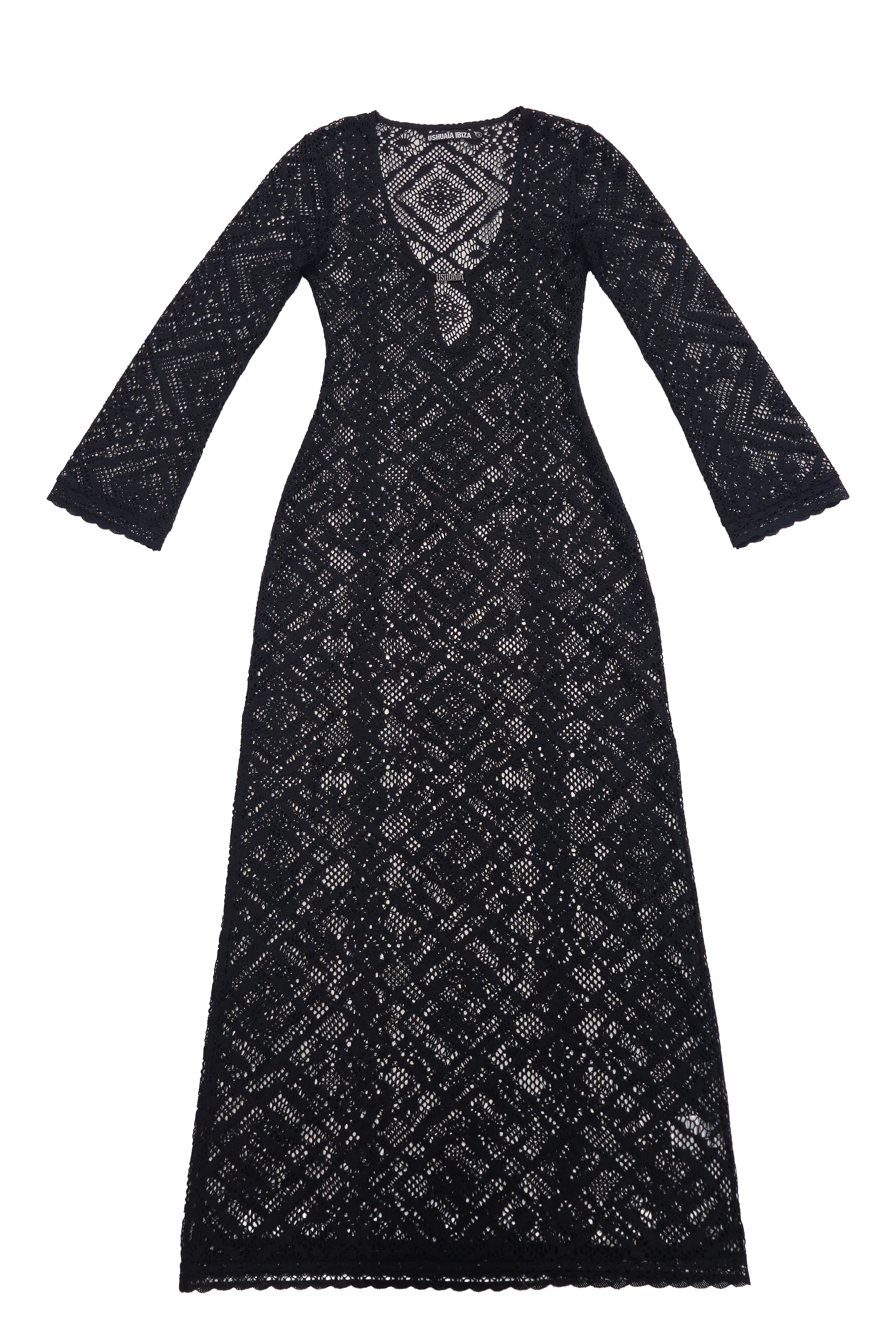 vestido largo encaje negro transparente mujer ushuaia