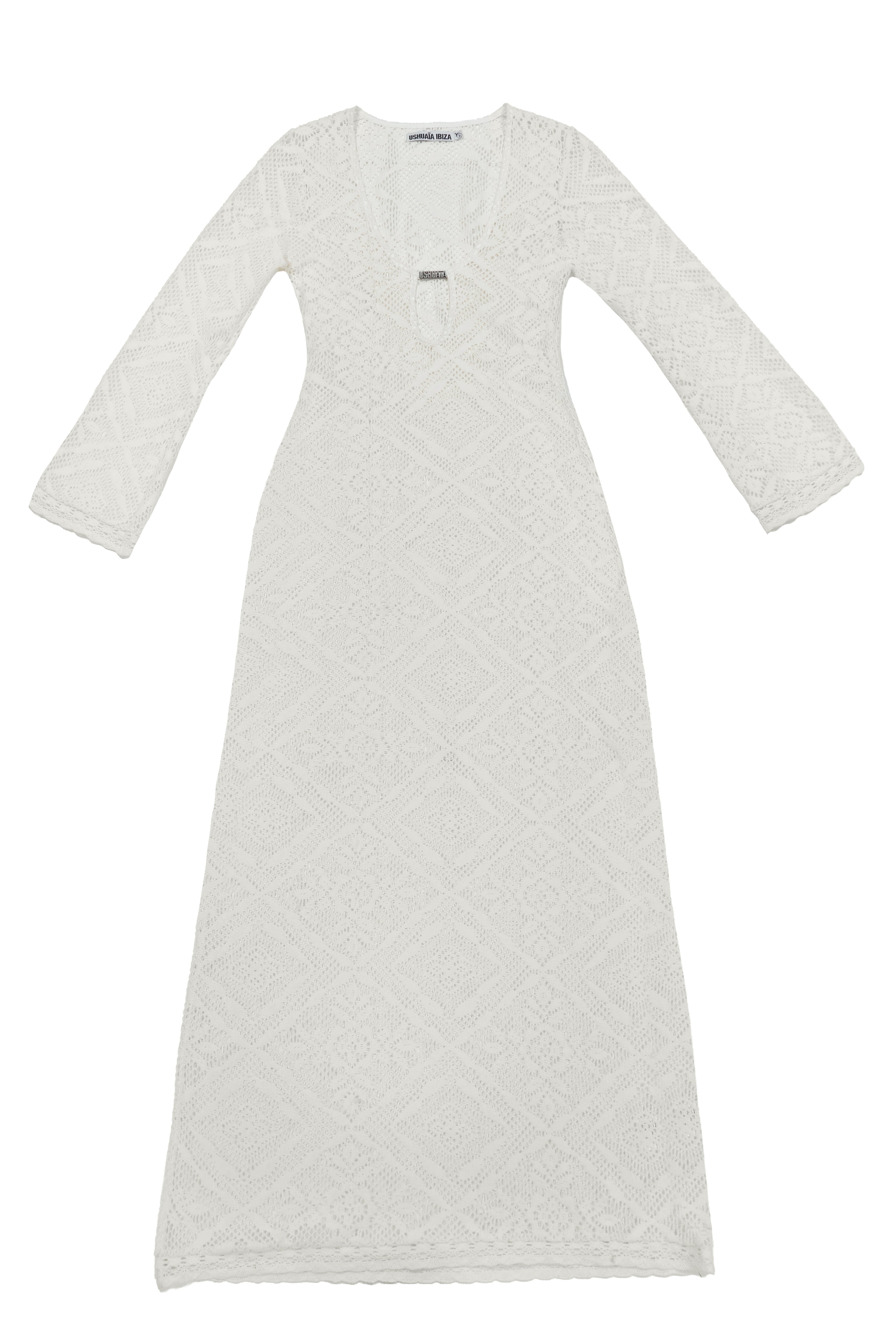 vestido largo encaje blanco transparente mujer ushuaia