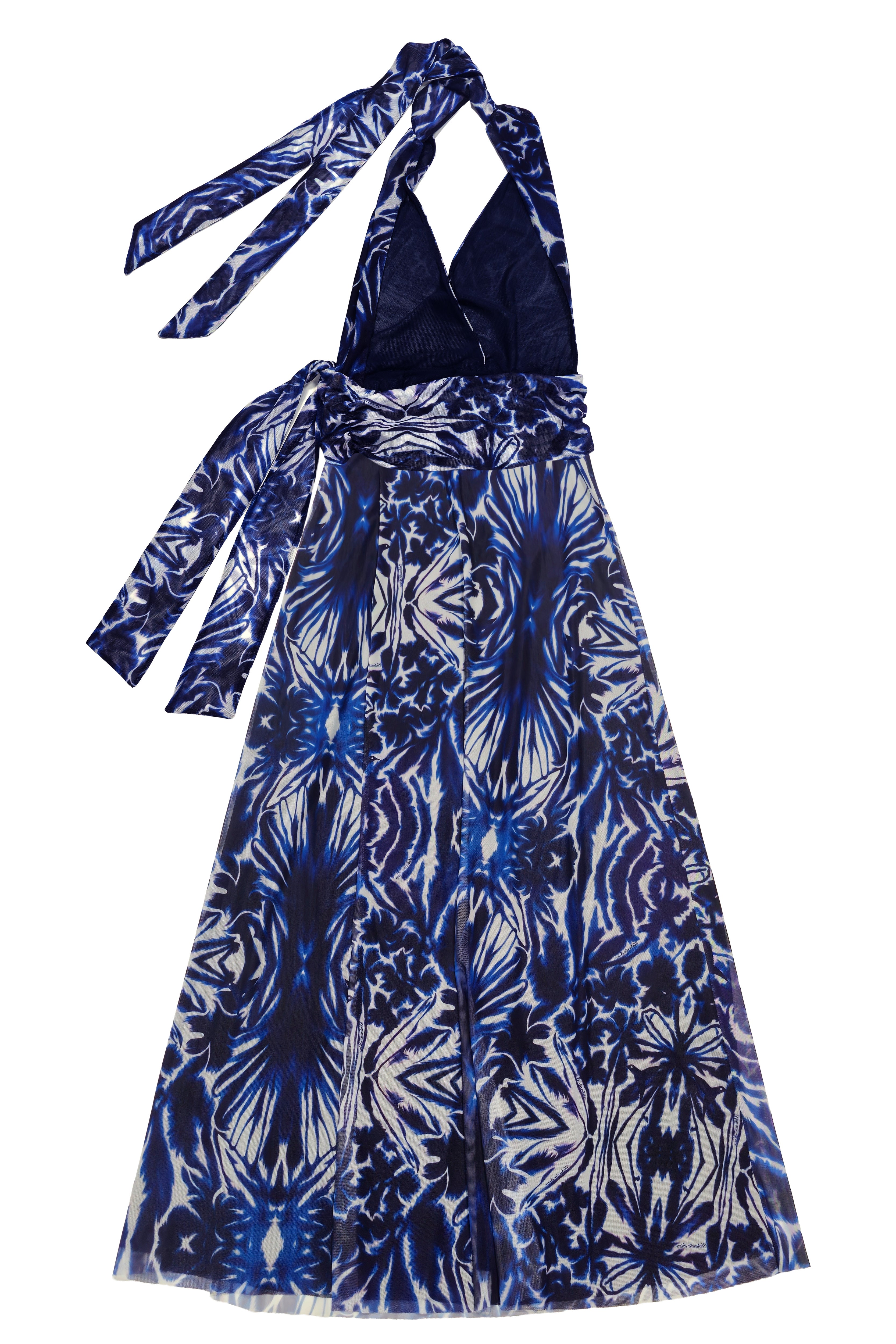 vestido largo estampado azul halter mujer ushuaia