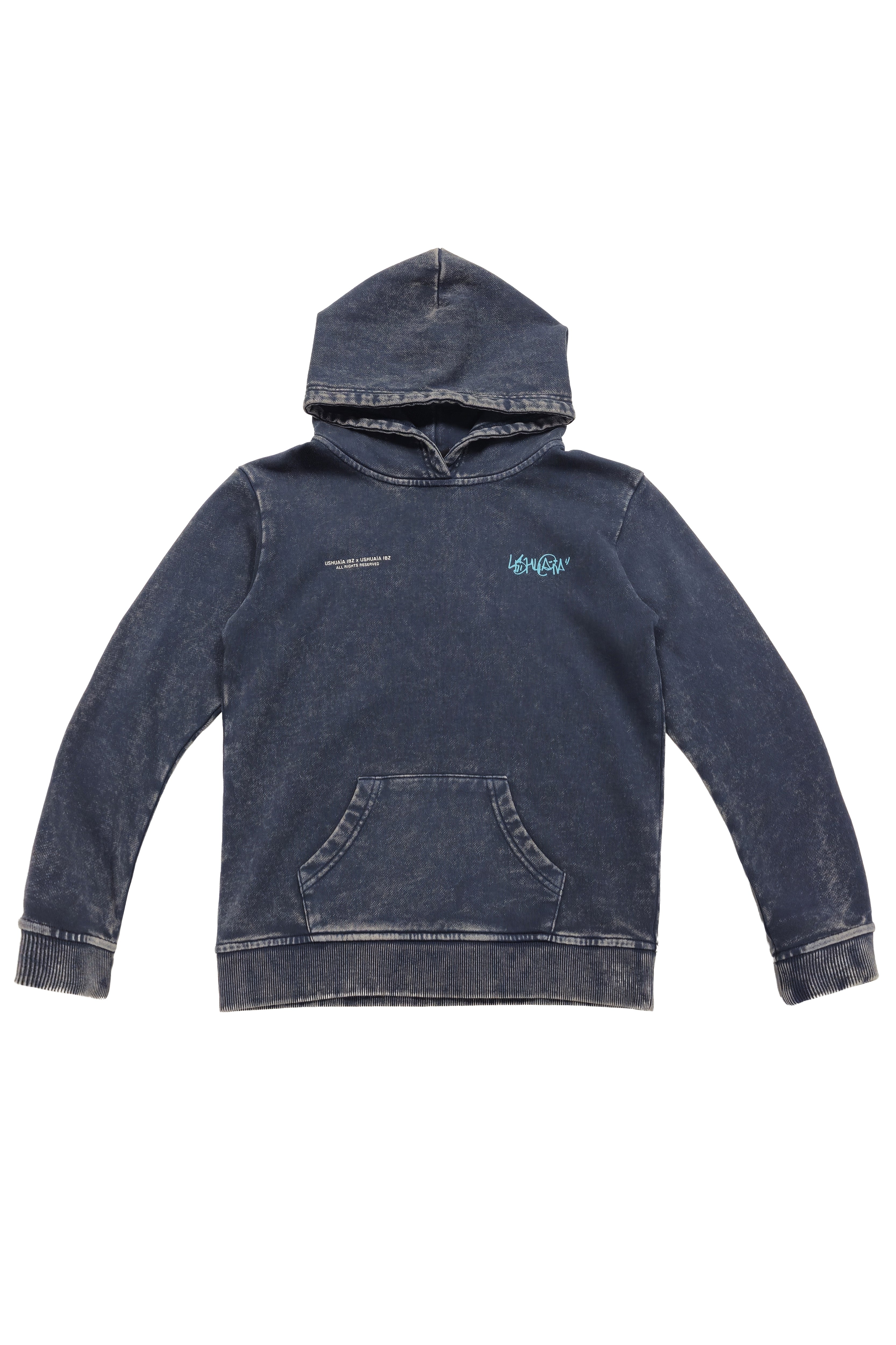 sudadera niño algodón french terry azul snow finish capucha logo ushuaïa