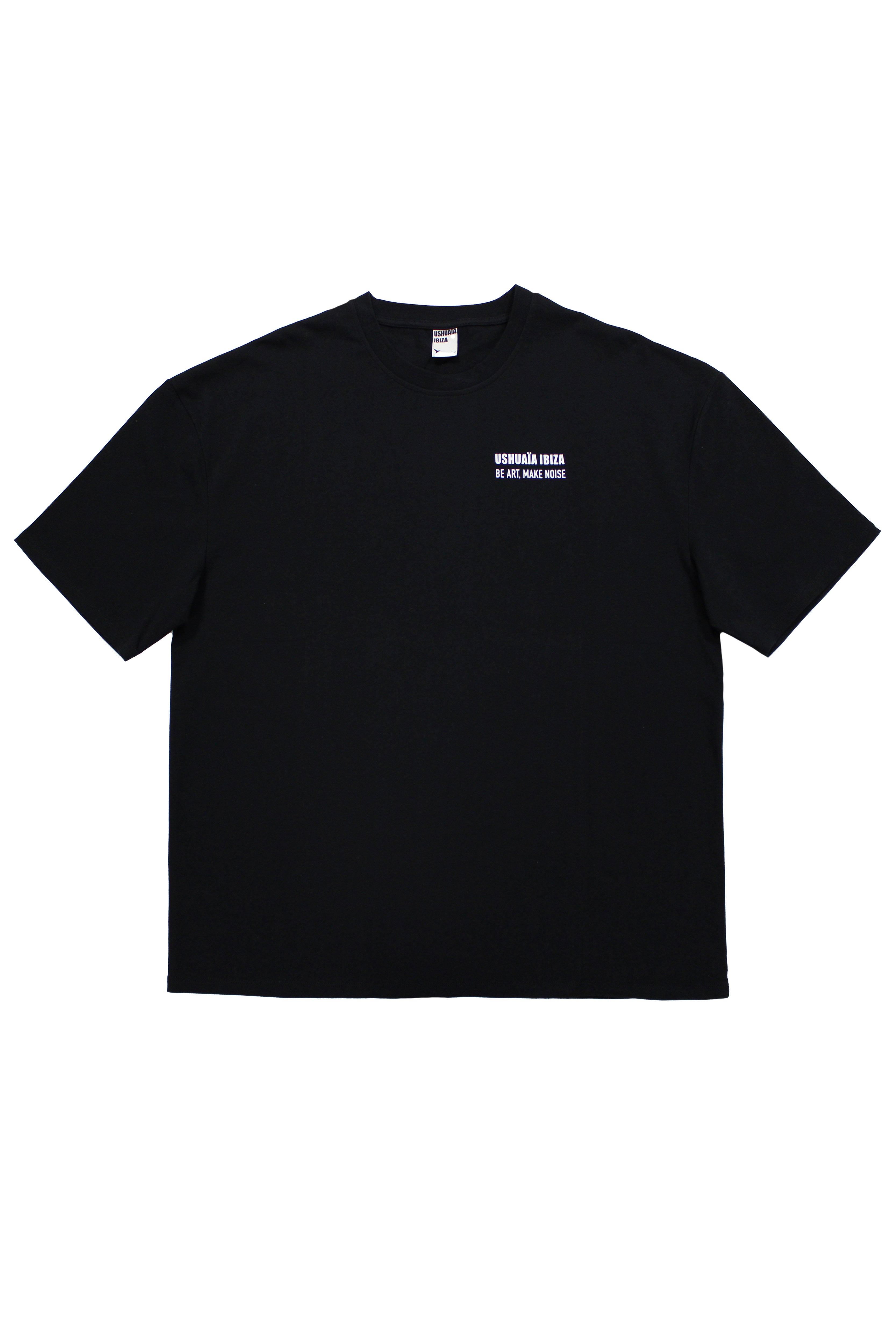 Camiseta negra super oversize Ushuaïa x Marcaccini con gráfico en la espalda